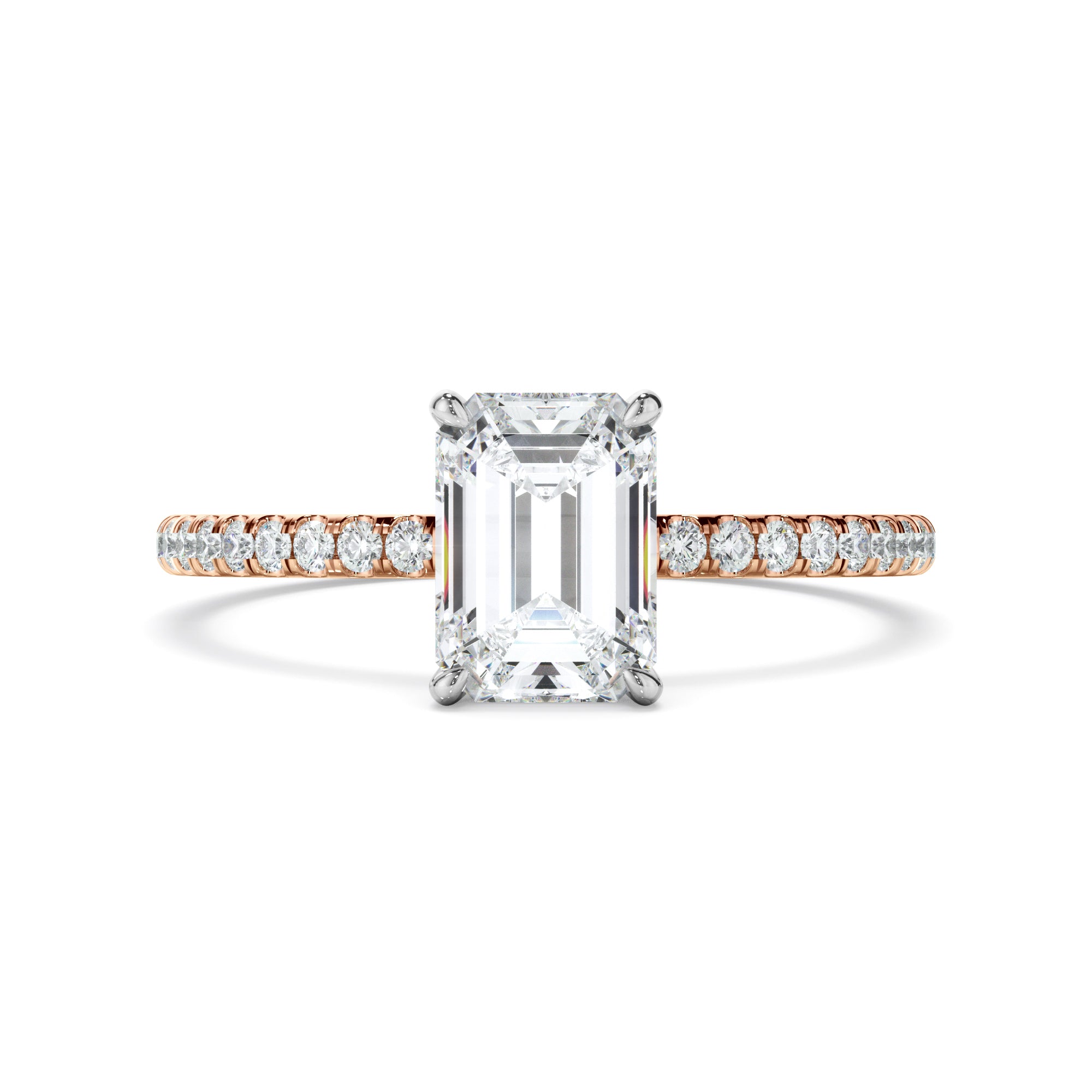 Isla - Emerald Cut Diamond Solitaire Engagement Ring With Pave Band