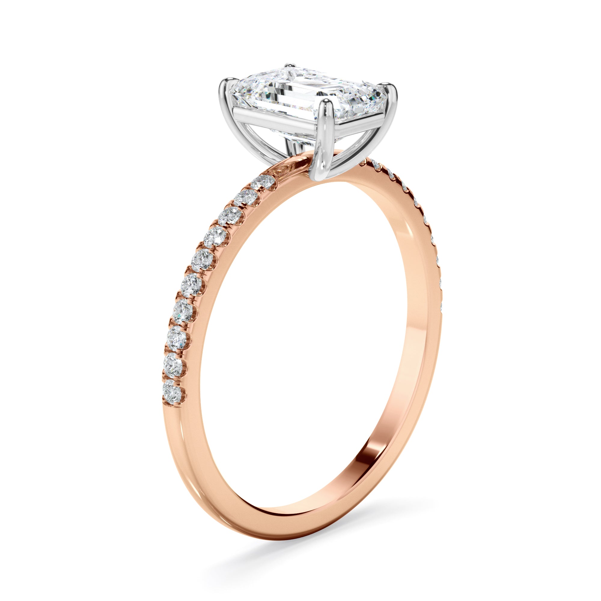Isla - Emerald Cut Diamond Solitaire Engagement Ring With Pave Band