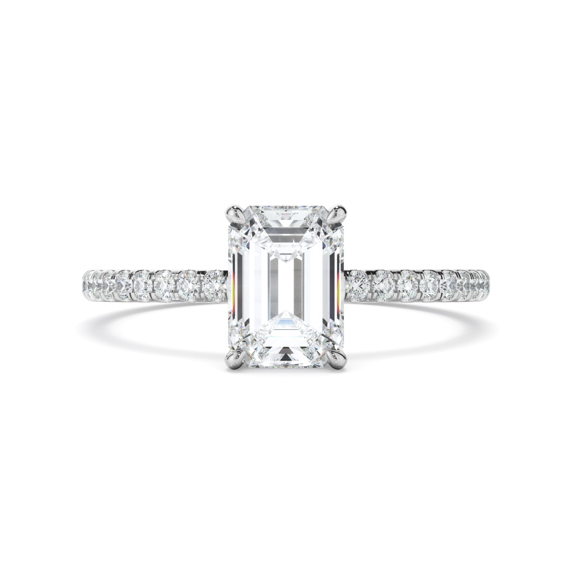 Isla - Emerald Cut Diamond Solitaire Engagement Ring With Pave Band