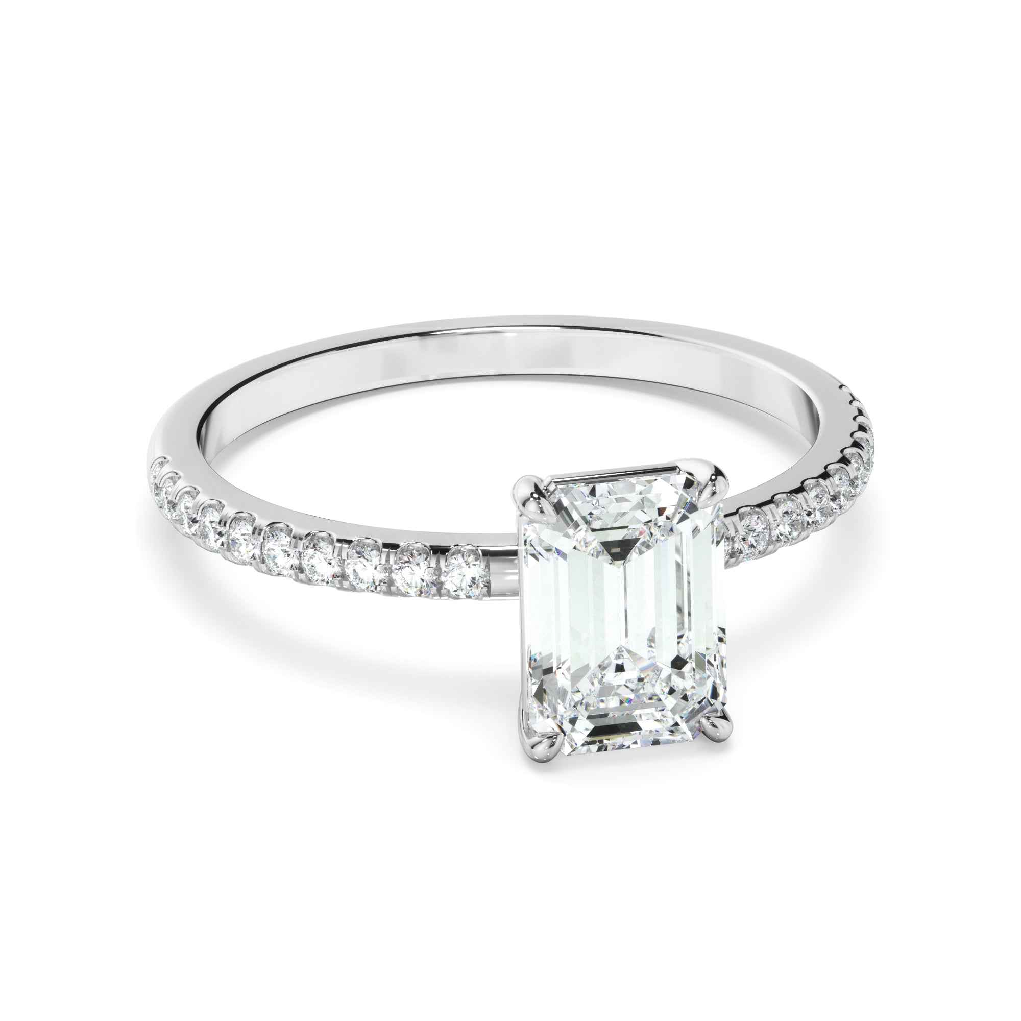 Isla - Emerald Cut Diamond Solitaire Engagement Ring With Pave Band