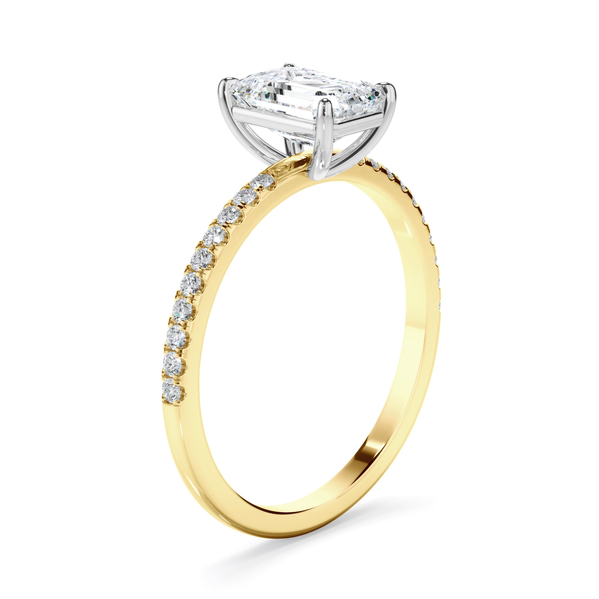Isla - Emerald Cut Diamond Solitaire Engagement Ring With Pave Band