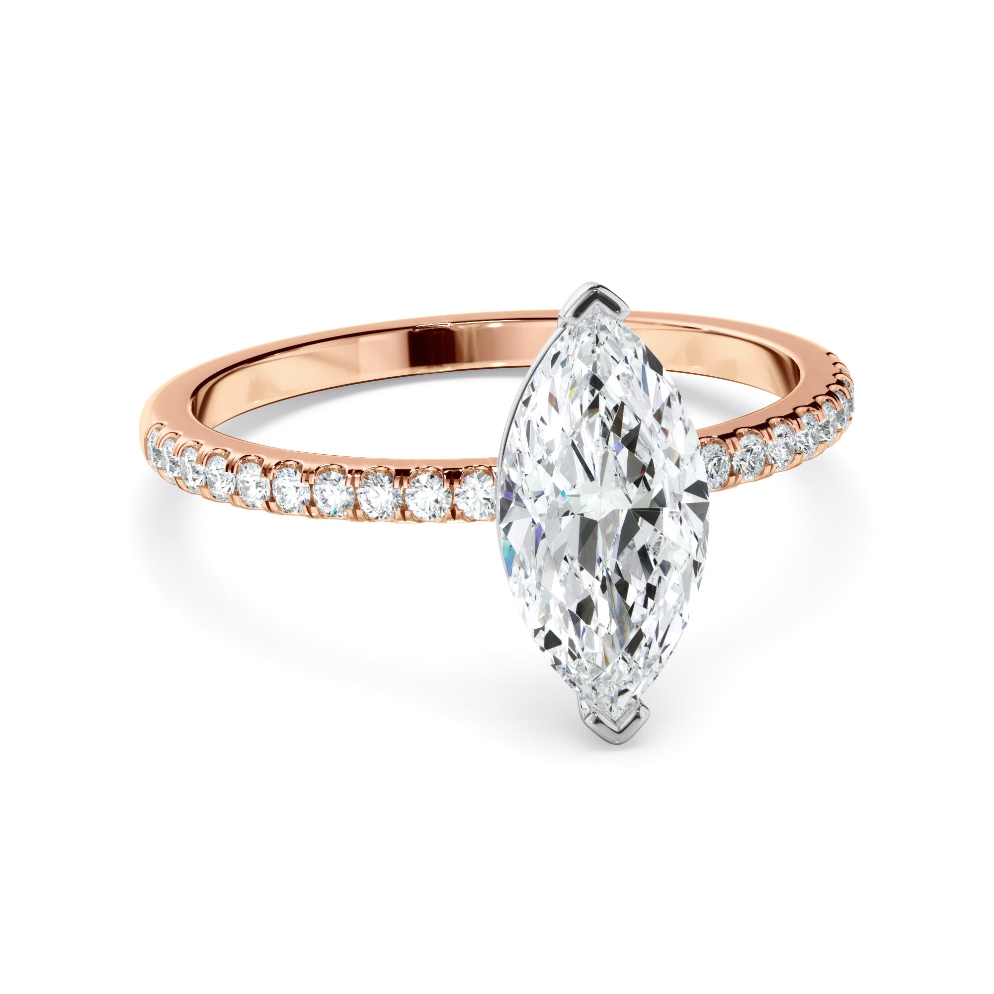 Lila - Marquise Cut Diamond Engagement Ring With Pave Band