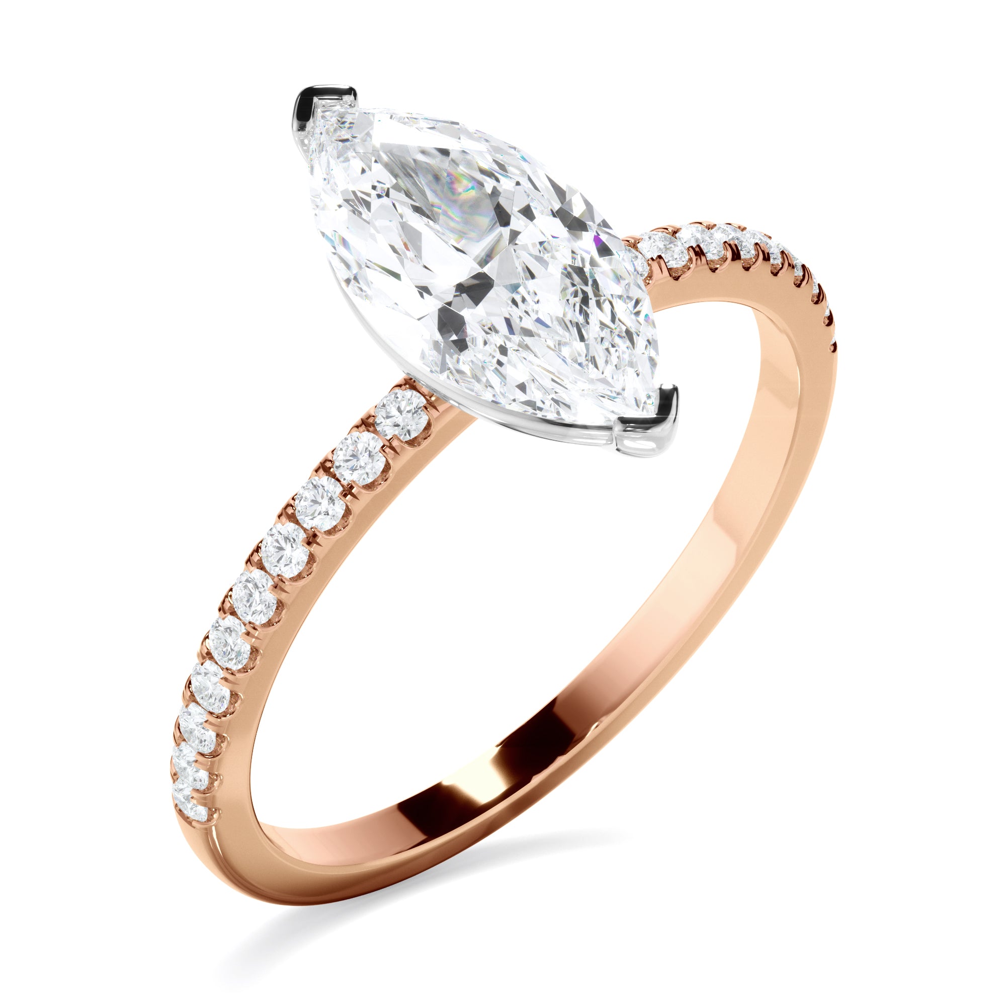 Lila - Marquise Cut Diamond Engagement Ring With Pave Band