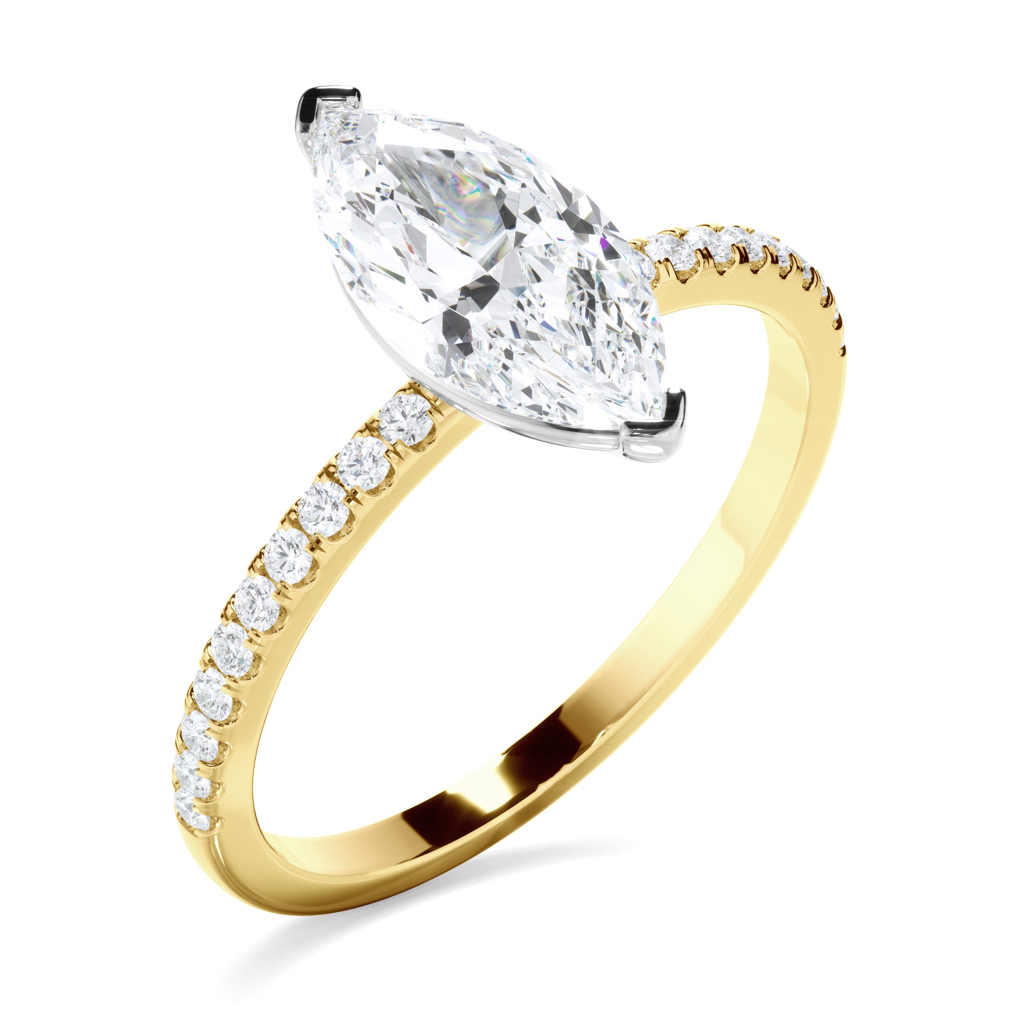 Lila - Marquise Cut Diamond Engagement Ring With Pave Band