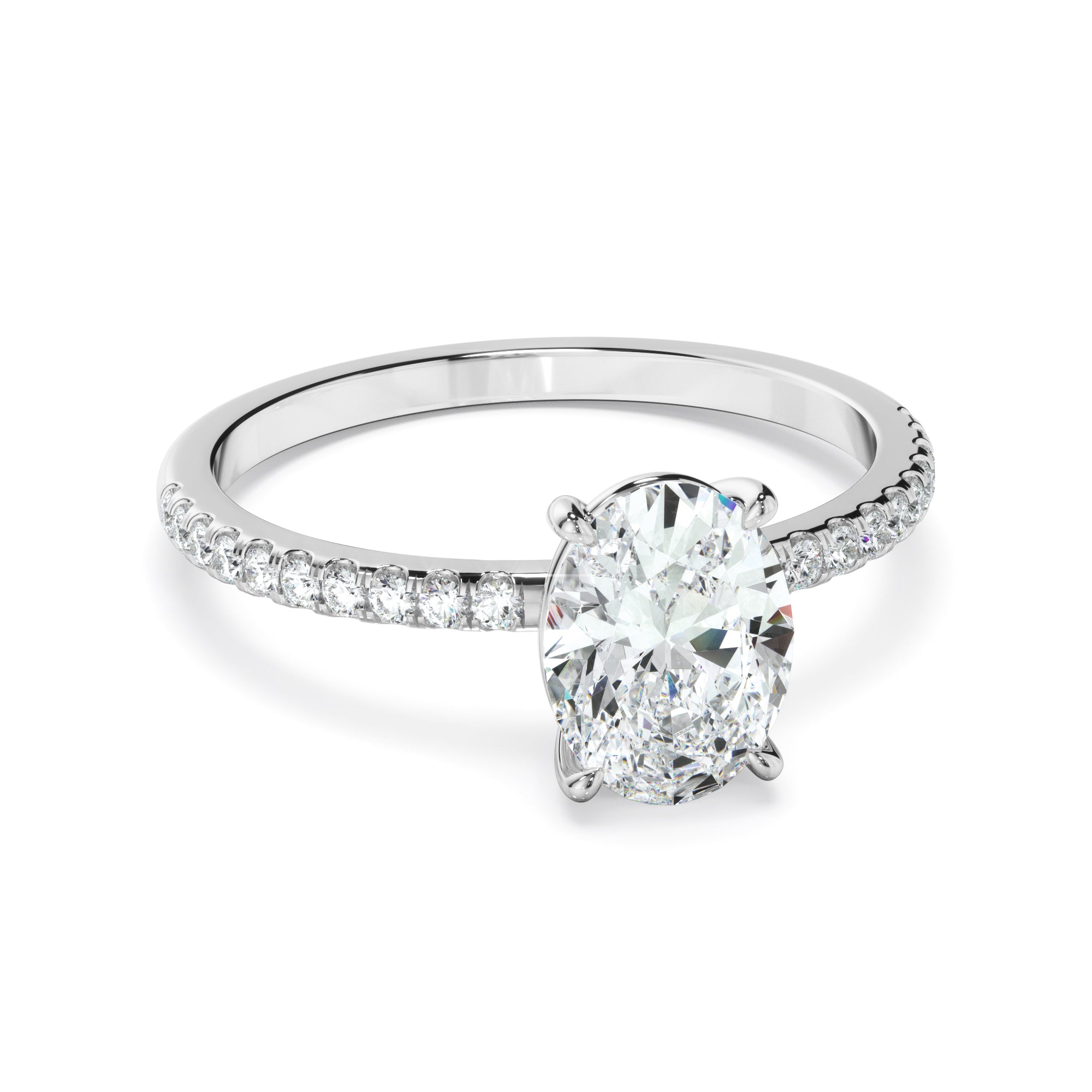 Olivia - Oval Cut Diamond Solitaire Engagement Ring With Pave Band