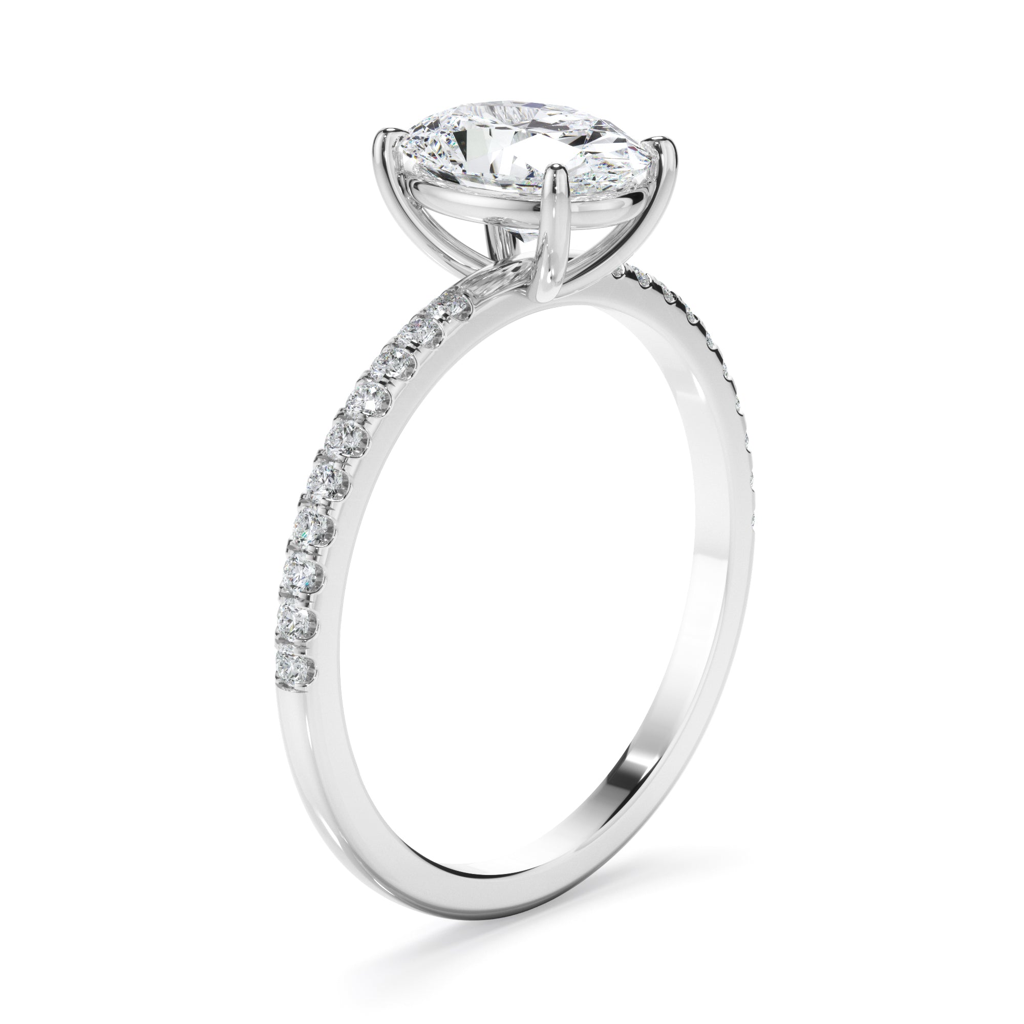 Olivia - Oval Cut Diamond Solitaire Engagement Ring With Pave Band