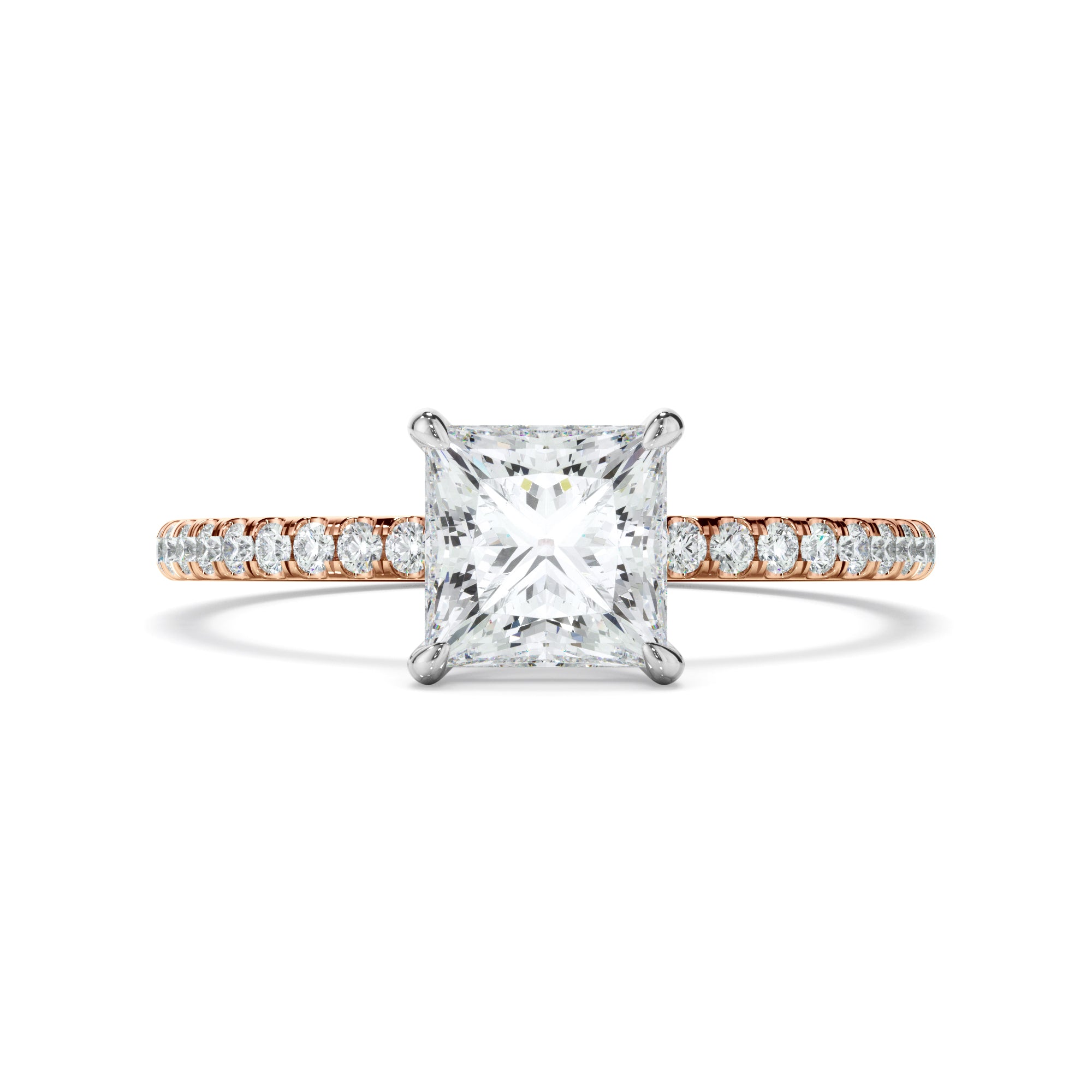 Clio - Princess Cut Diamond Solitaire Engagement Ring With Pave Band