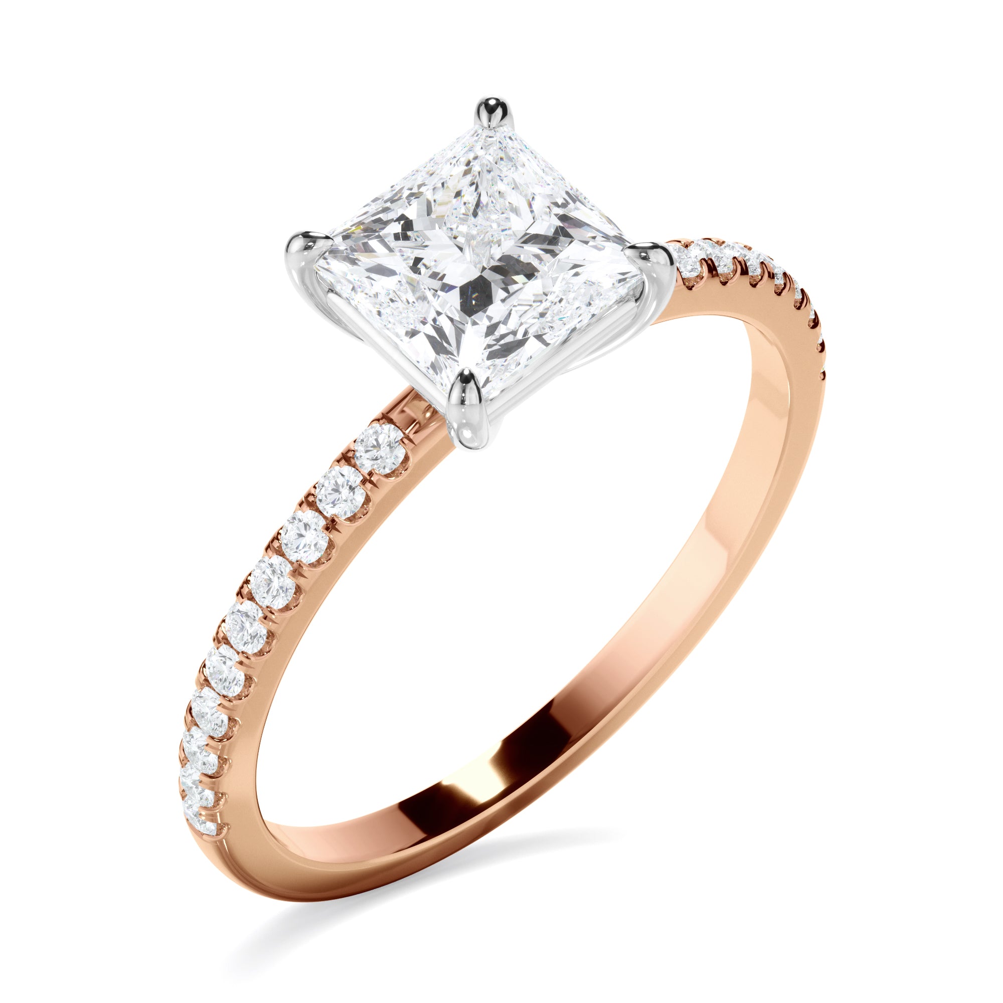 Clio - Princess Cut Diamond Solitaire Engagement Ring With Pave Band