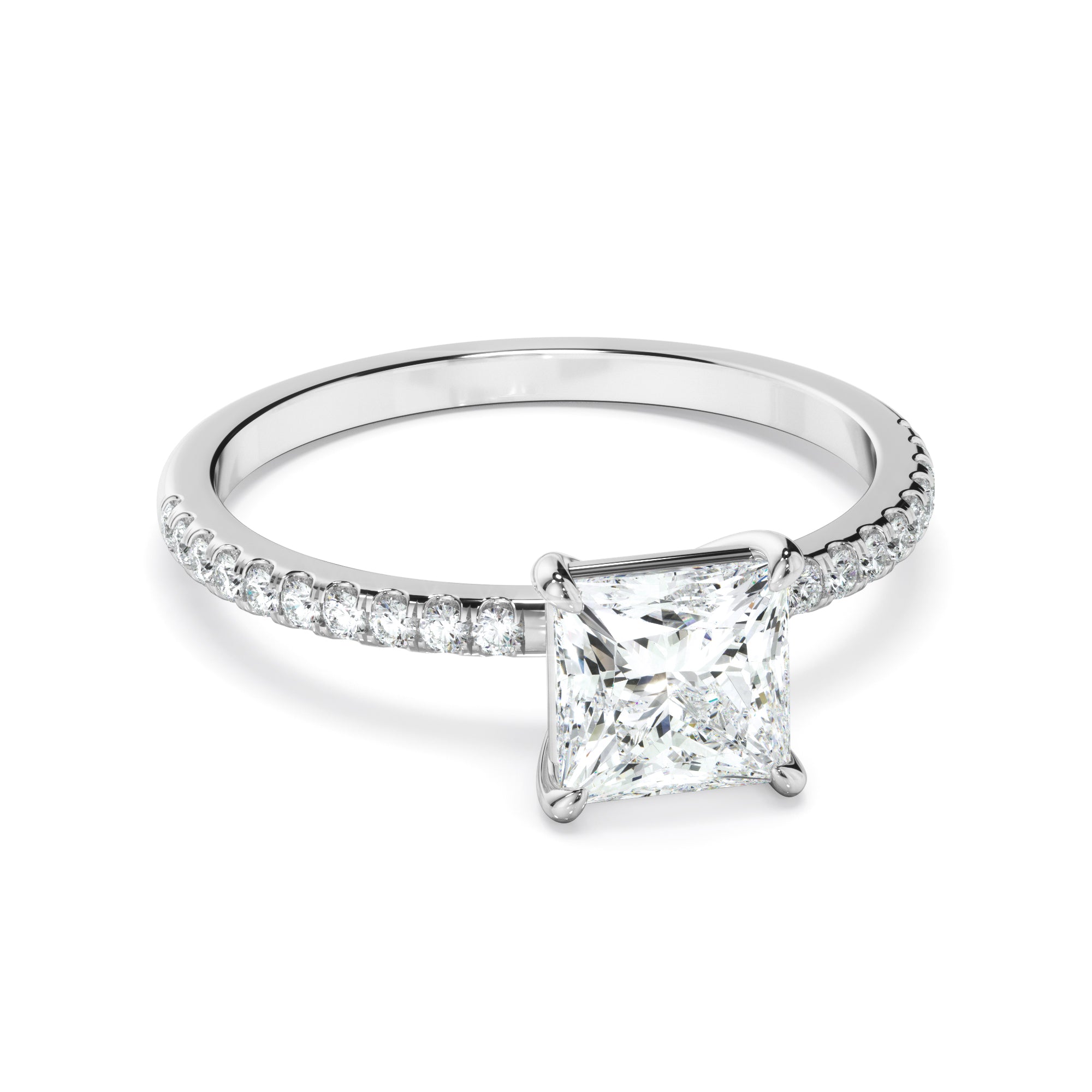 Clio - Princess Cut Diamond Solitaire Engagement Ring With Pave Band