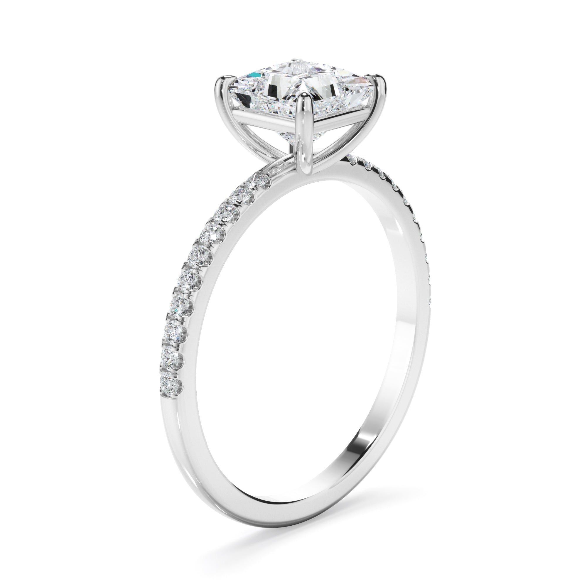 Clio - Princess Cut Diamond Solitaire Engagement Ring With Pave Band