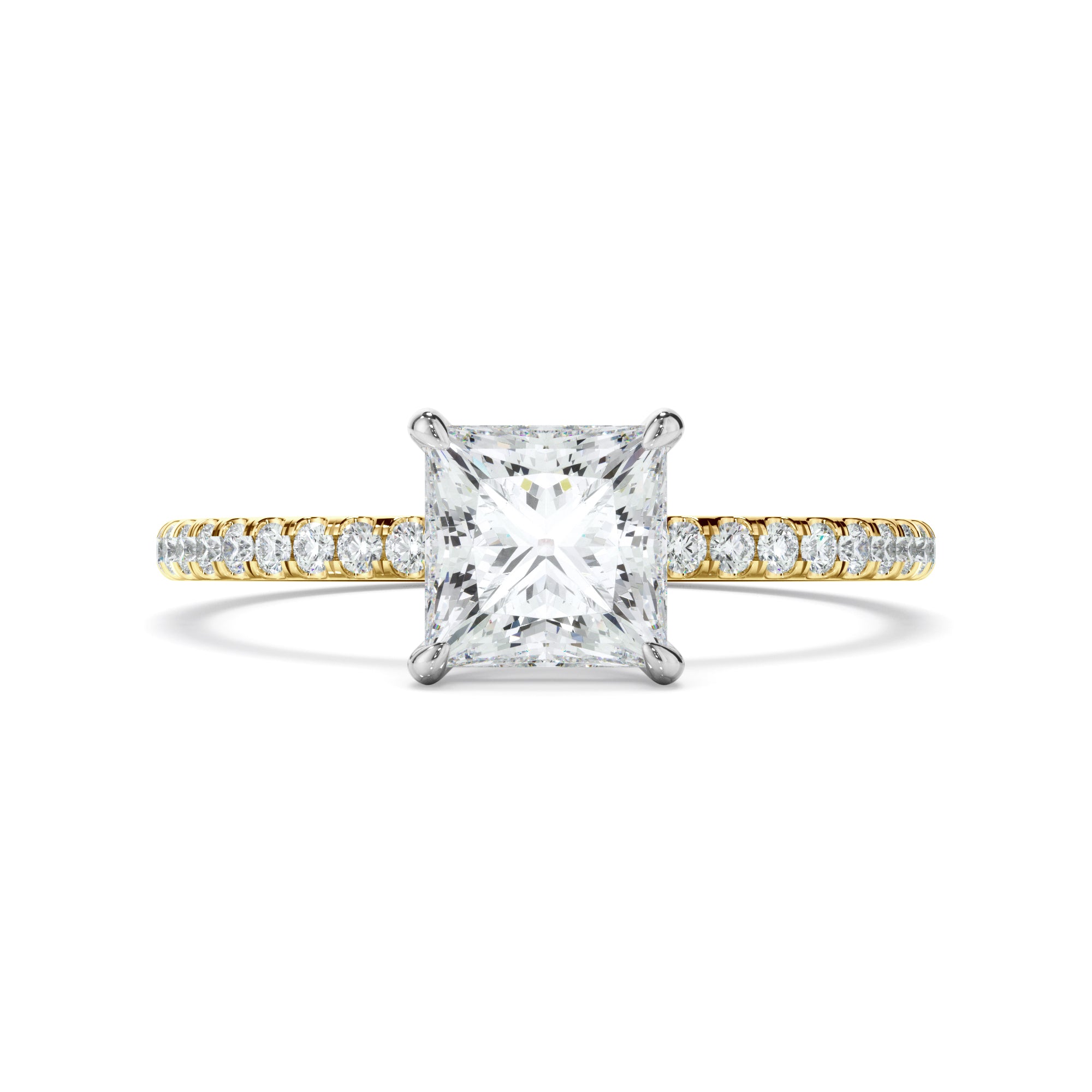 Clio - Princess Cut Diamond Solitaire Engagement Ring With Pave Band