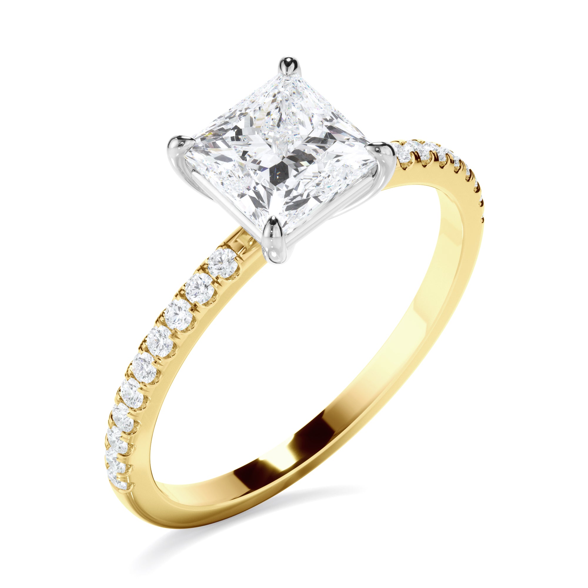 Clio - Princess Cut Diamond Solitaire Engagement Ring With Pave Band