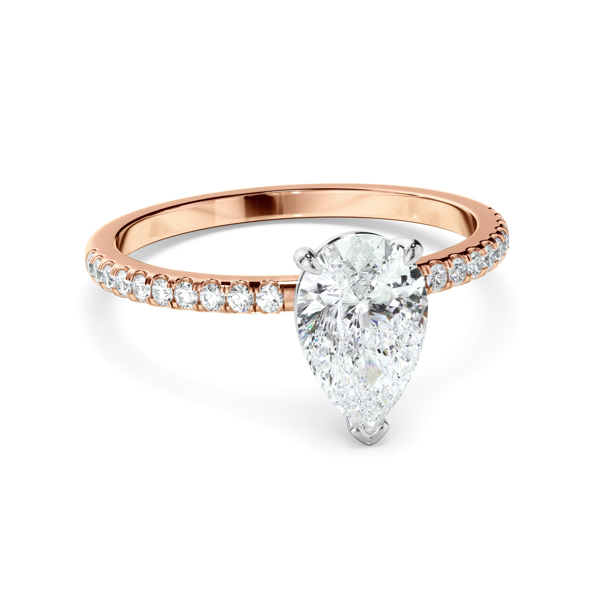Mira - Pear Cut Diamond Solitaire Engagement Ring With Pave Band