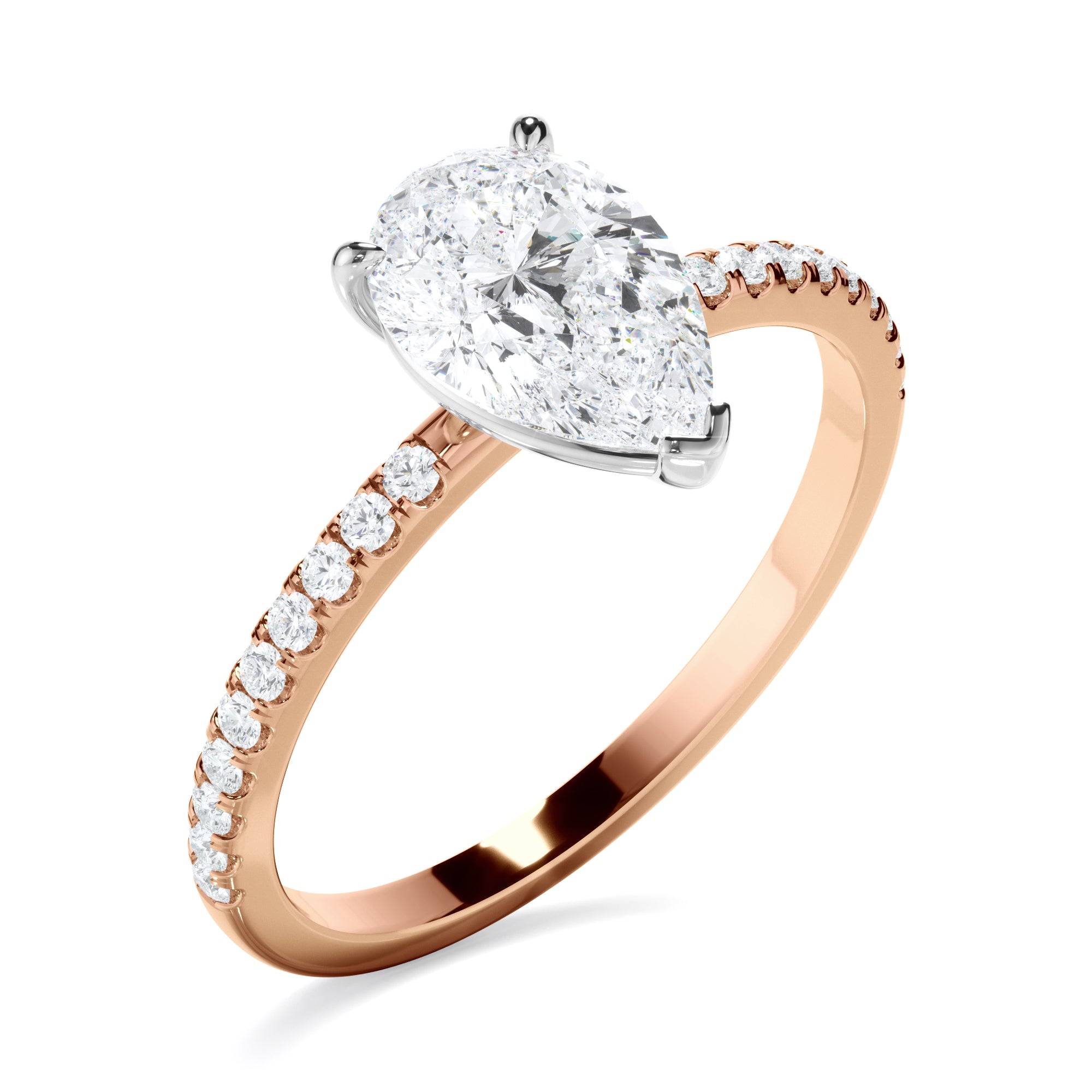 Mira - Pear Cut Diamond Solitaire Engagement Ring With Pave Band