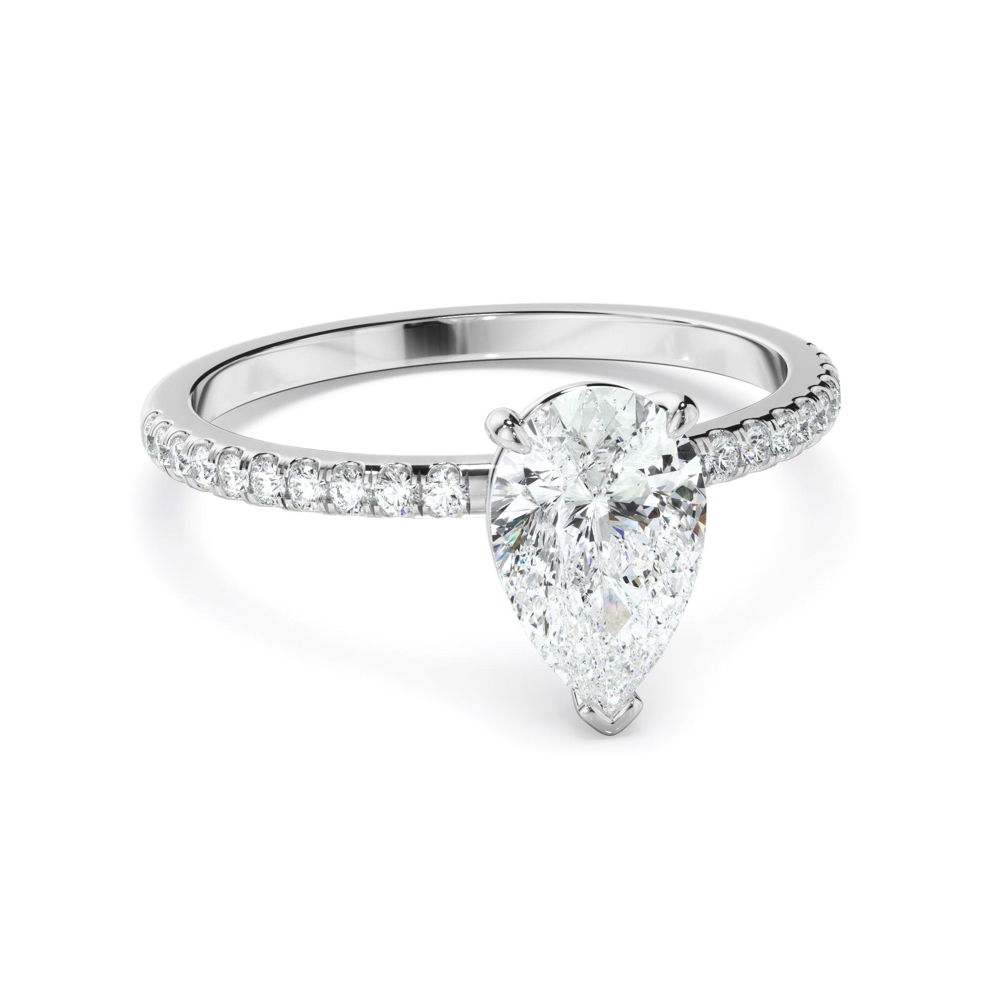 Mira - Pear Cut Diamond Solitaire Engagement Ring With Pave Band