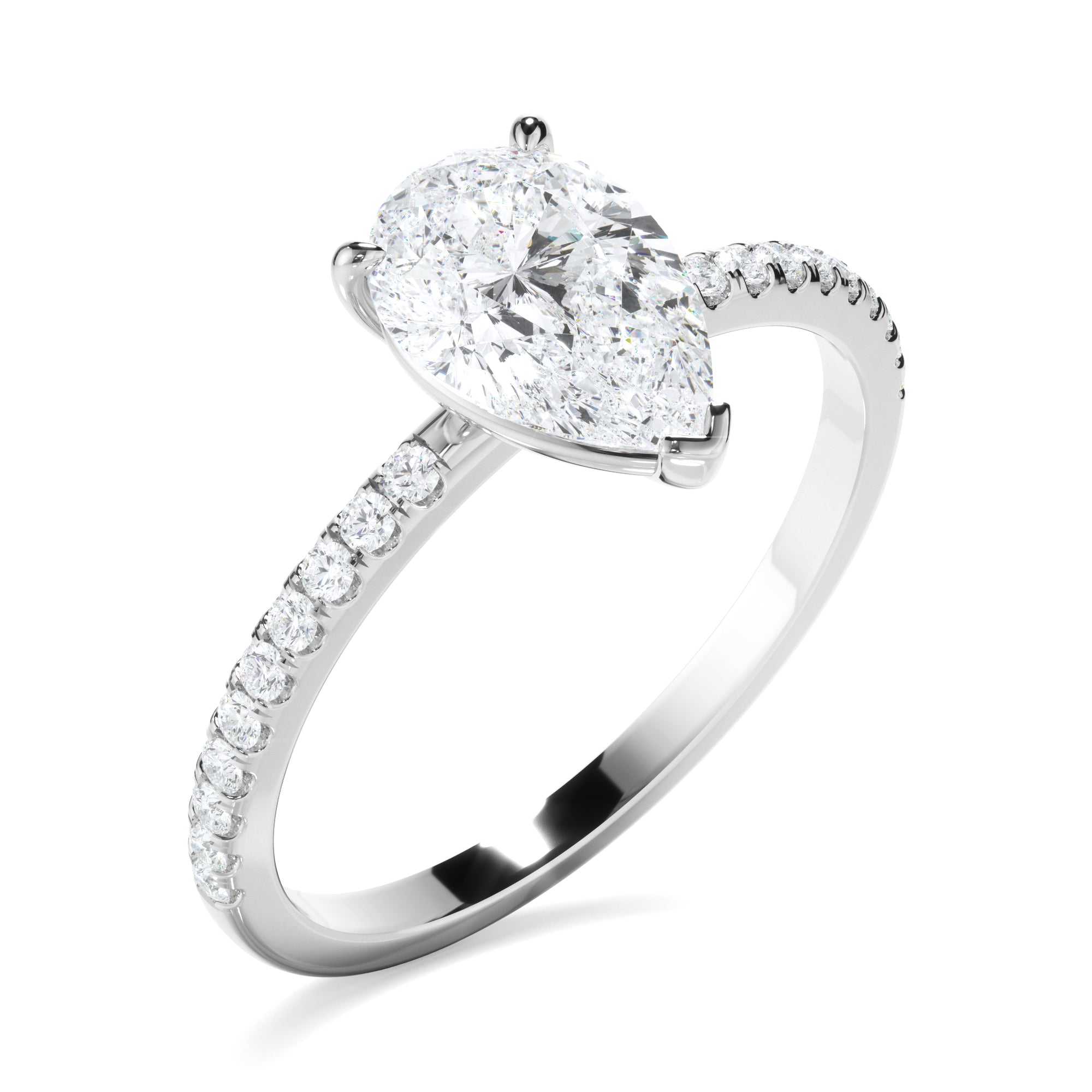 Mira - Pear Cut Diamond Solitaire Engagement Ring With Pave Band