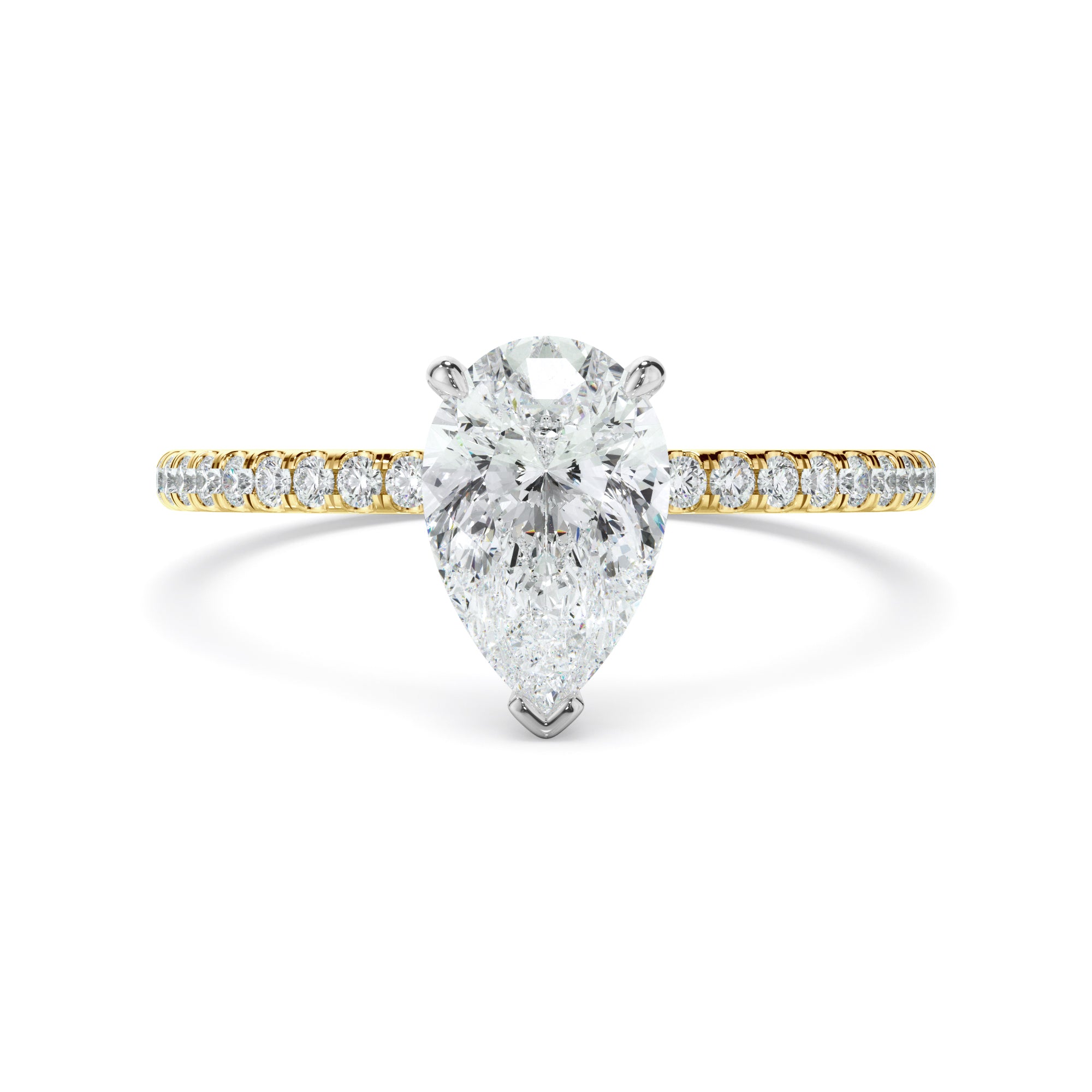 Mira - Pear Cut Diamond Solitaire Engagement Ring With Pave Band