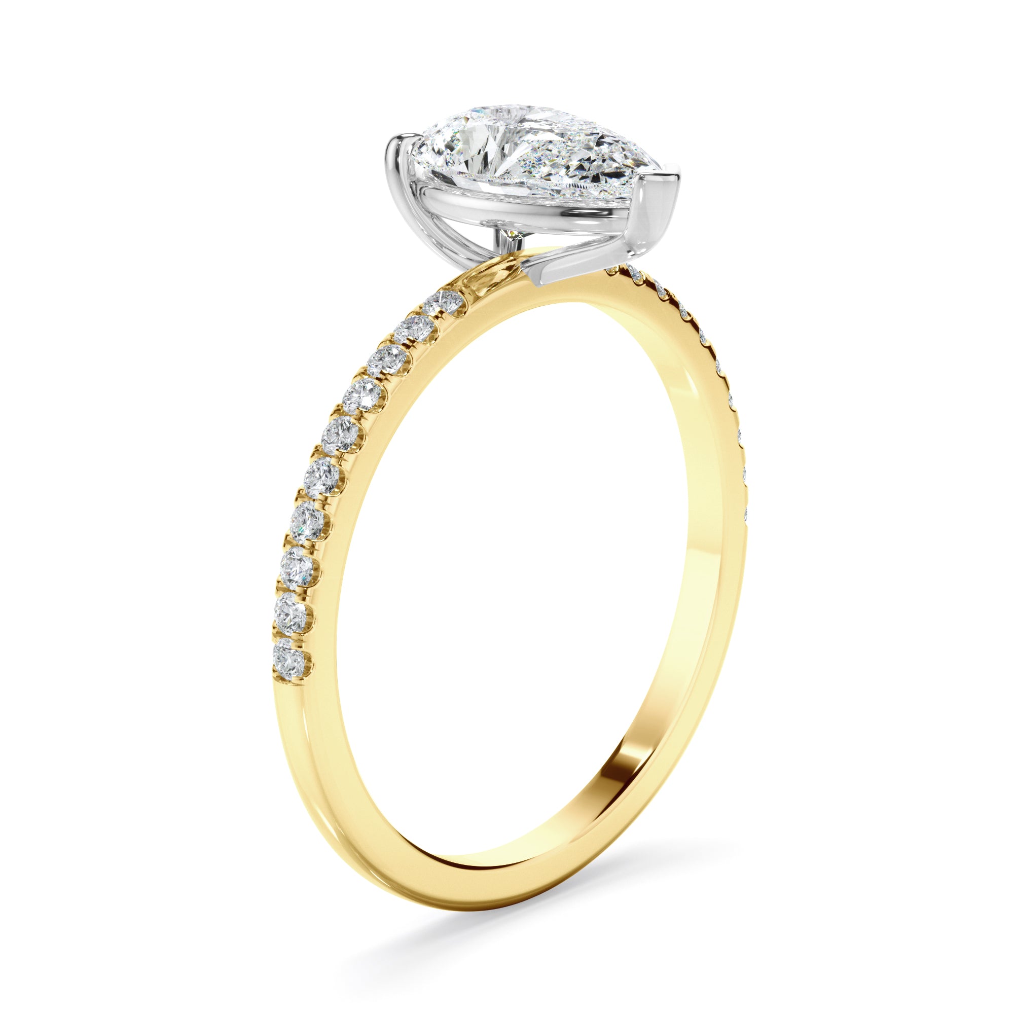 Mira - Pear Cut Diamond Solitaire Engagement Ring With Pave Band