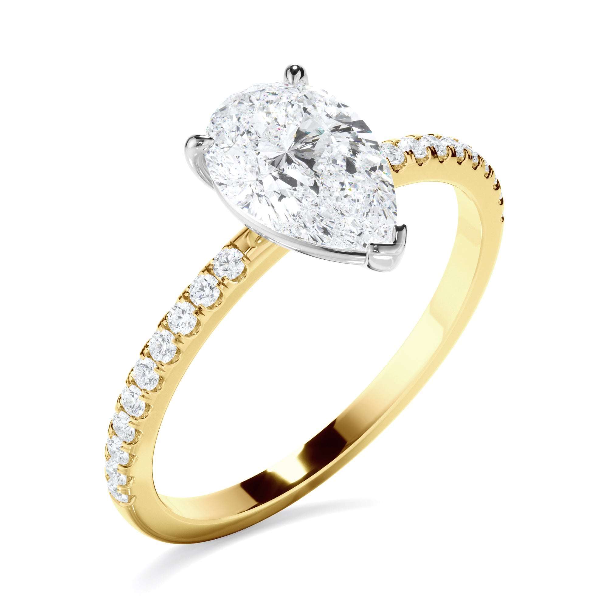 Mira - Pear Cut Diamond Solitaire Engagement Ring With Pave Band