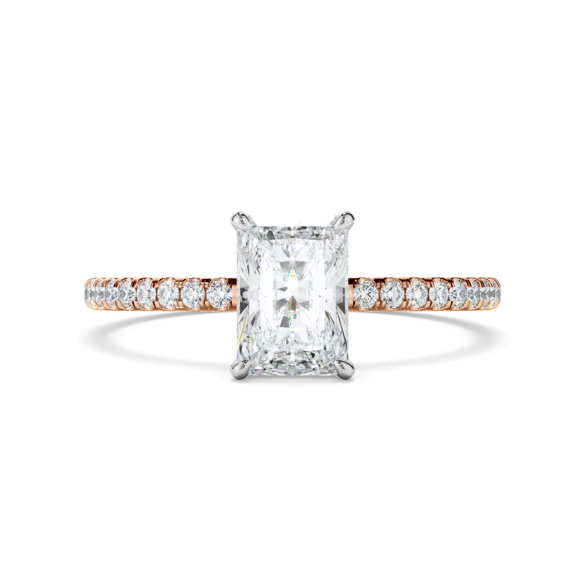 Talia - Radiant Cut Diamond Solitaire Engagement Ring With Pave Band