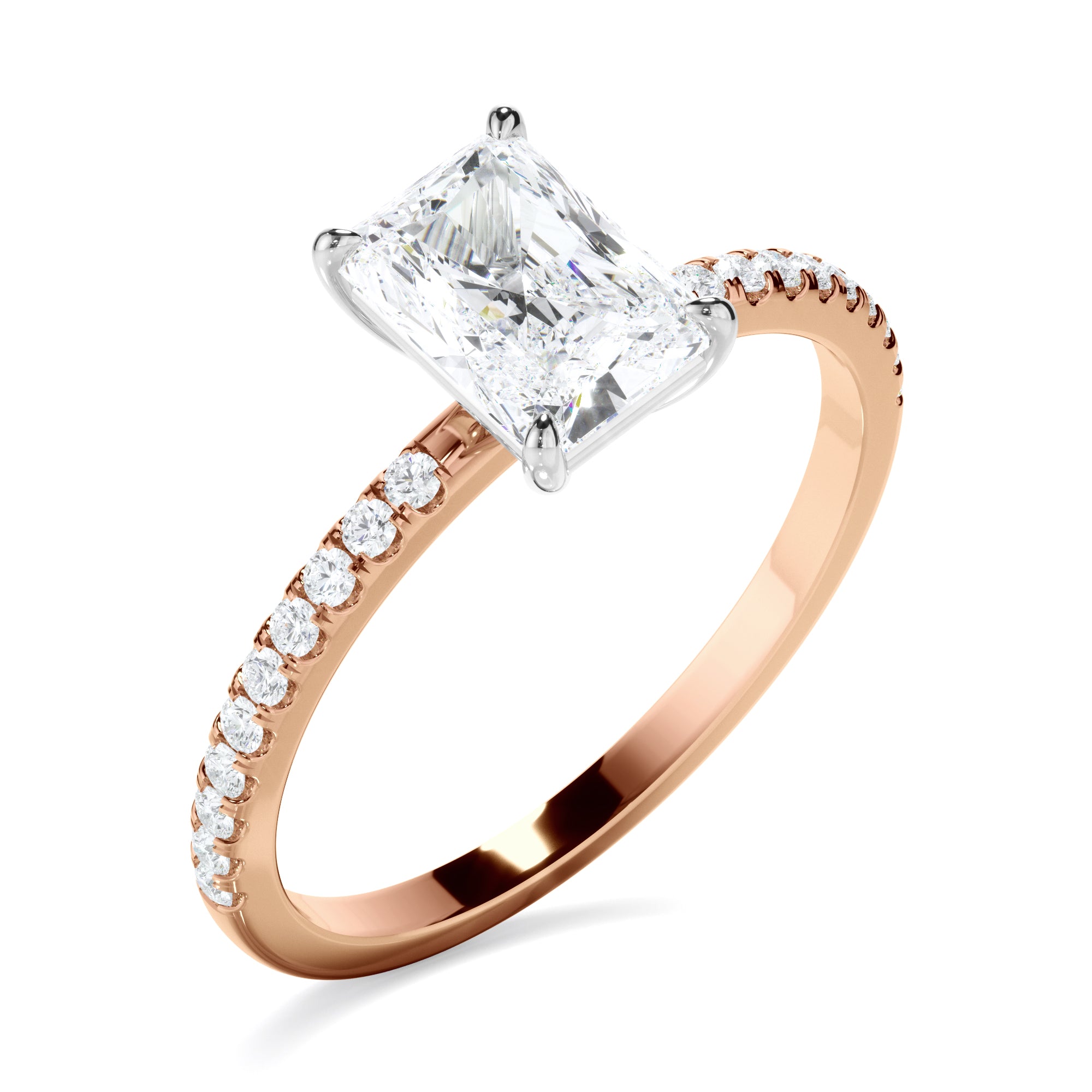 Talia - Radiant Cut Diamond Solitaire Engagement Ring With Pave Band