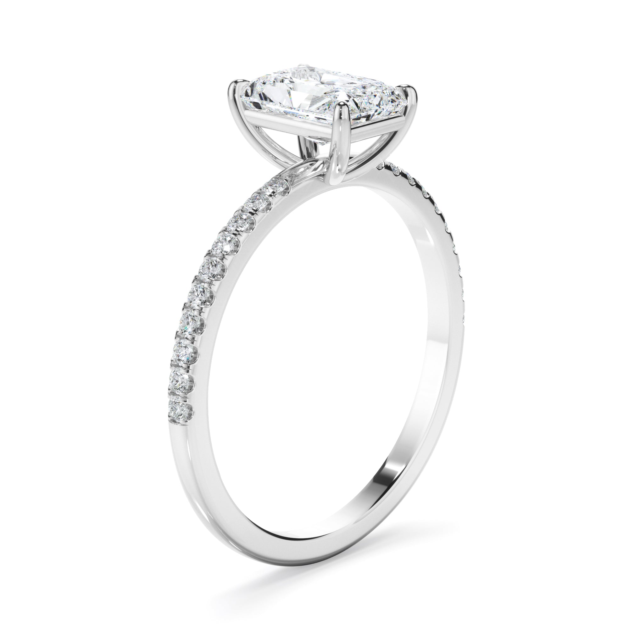 Talia - Radiant Cut Diamond Solitaire Engagement Ring With Pave Band
