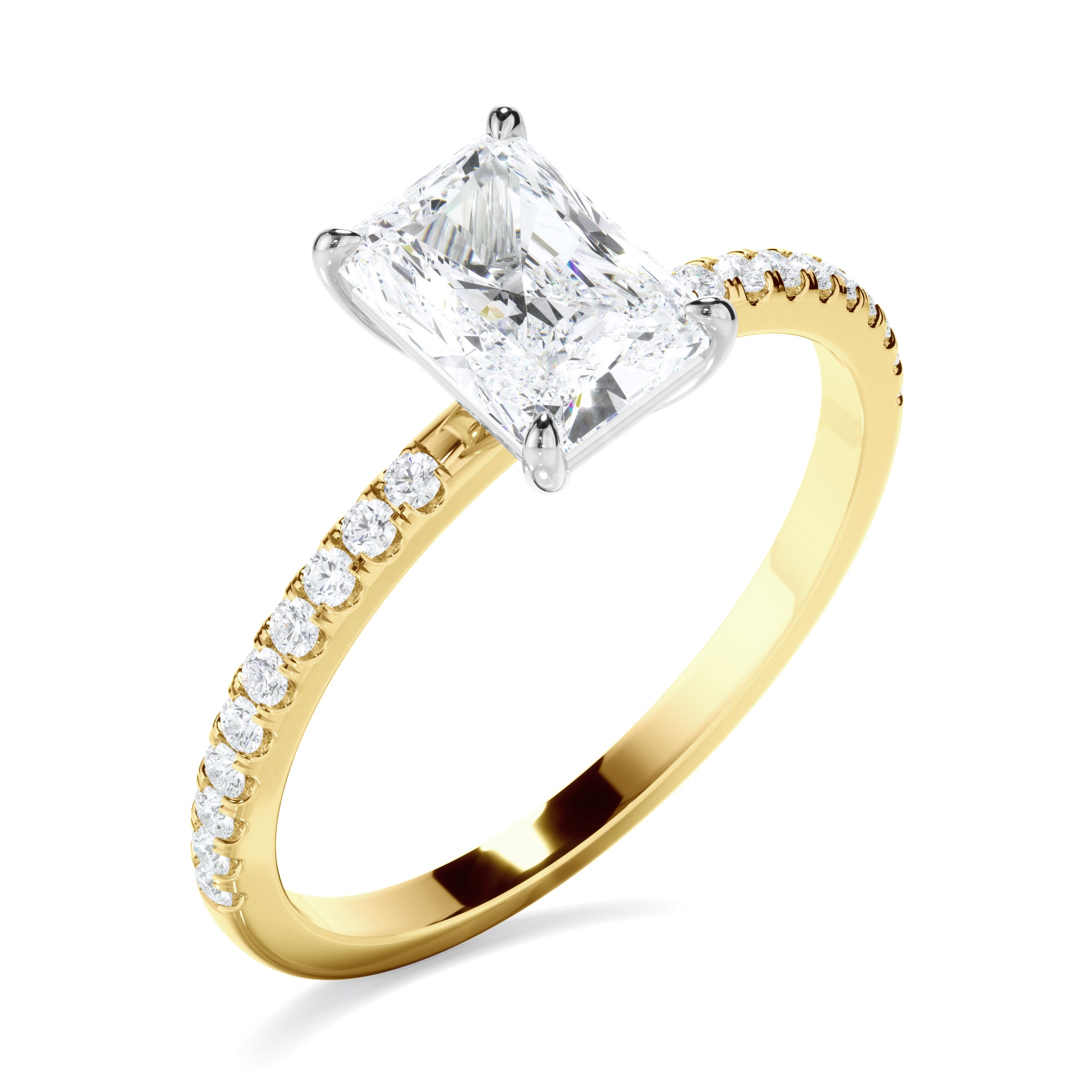 Talia - Radiant Cut Diamond Solitaire Engagement Ring With Pave Band