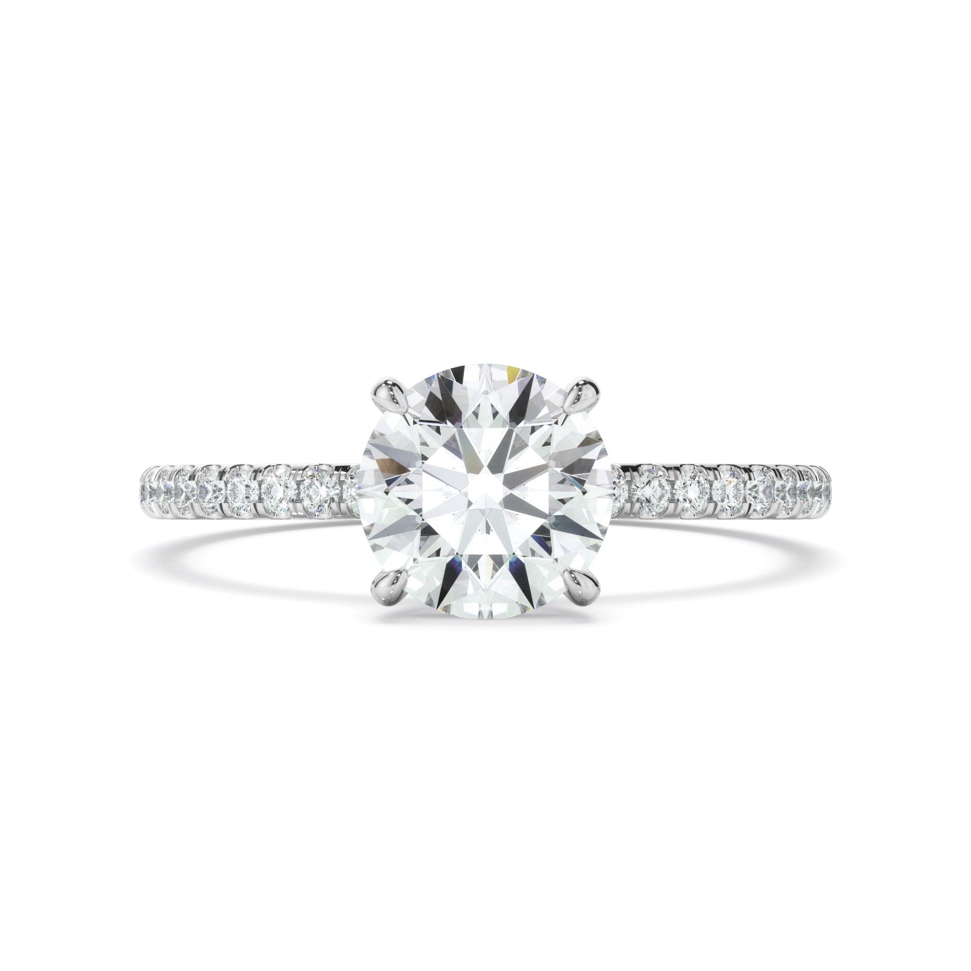 Evangeline - Round Brilliant Cut Diamond Solitaire Engagement Ring With Pave Band