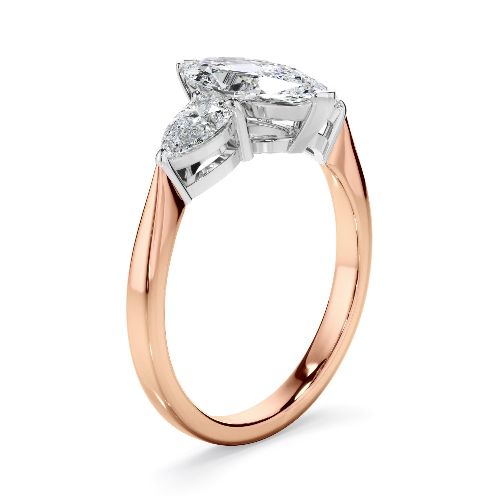 Elara - Marquise Cut Diamond Engagement Ring With Pear Cut Diamond Sides
