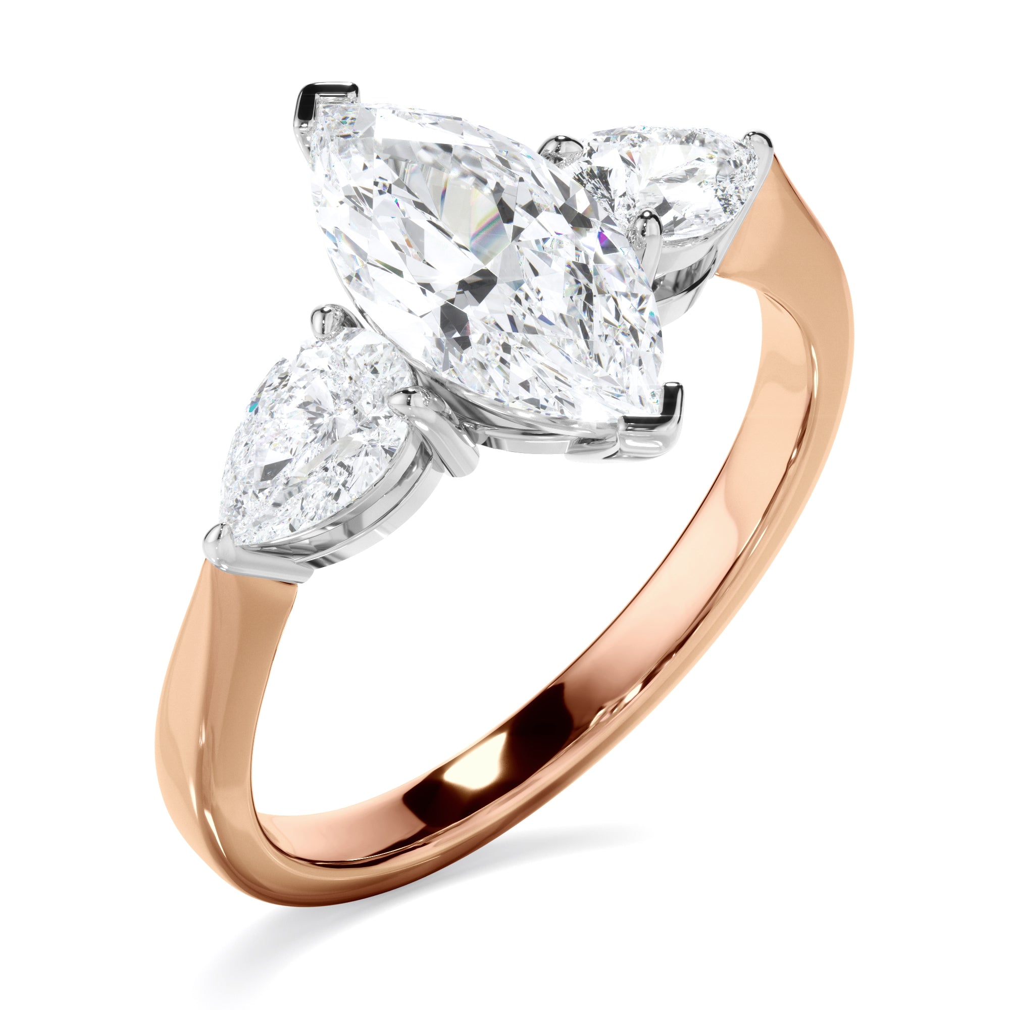Elara - Marquise Cut Diamond Engagement Ring With Pear Cut Diamond Sides