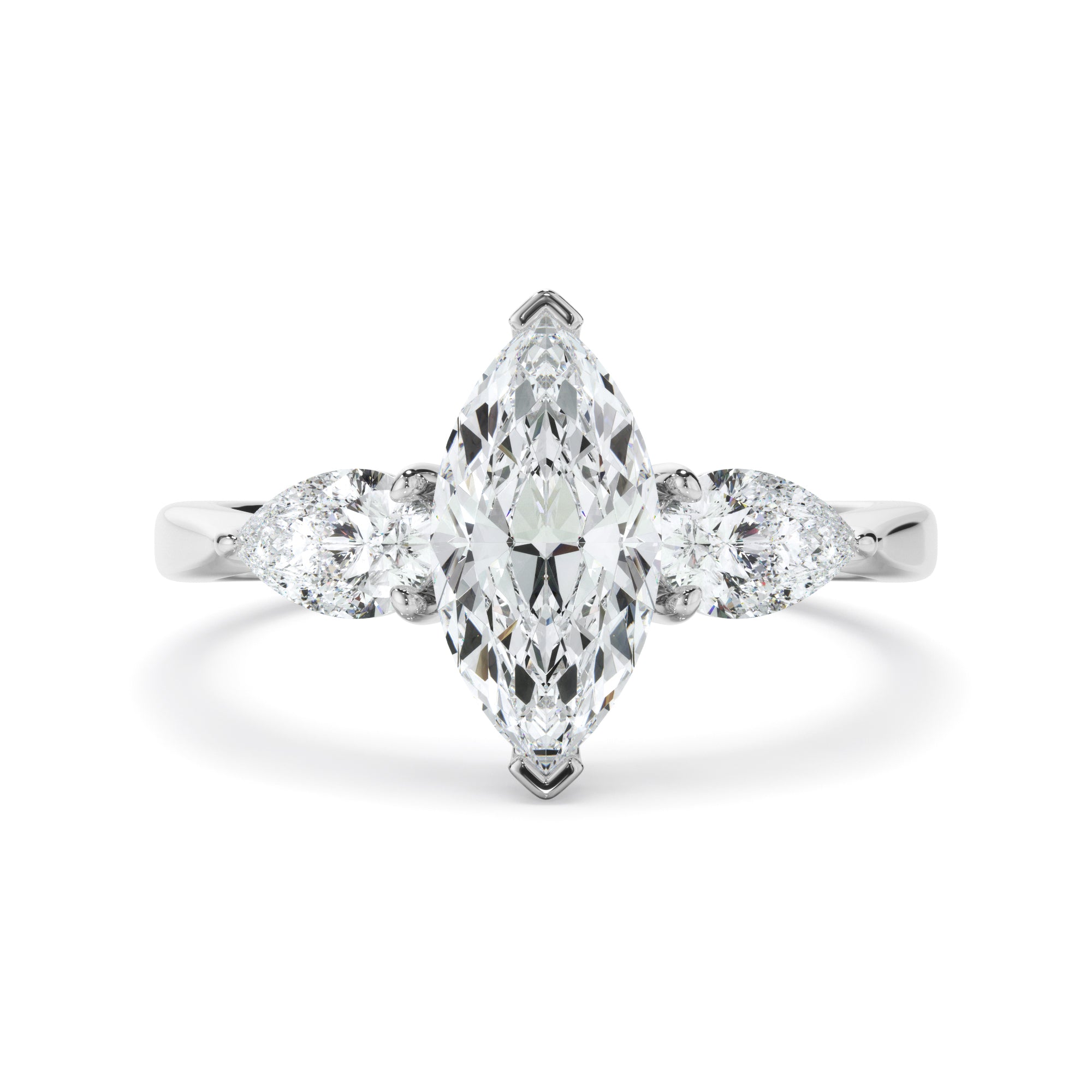 Elara - Marquise Cut Diamond Engagement Ring With Pear Cut Diamond Sides