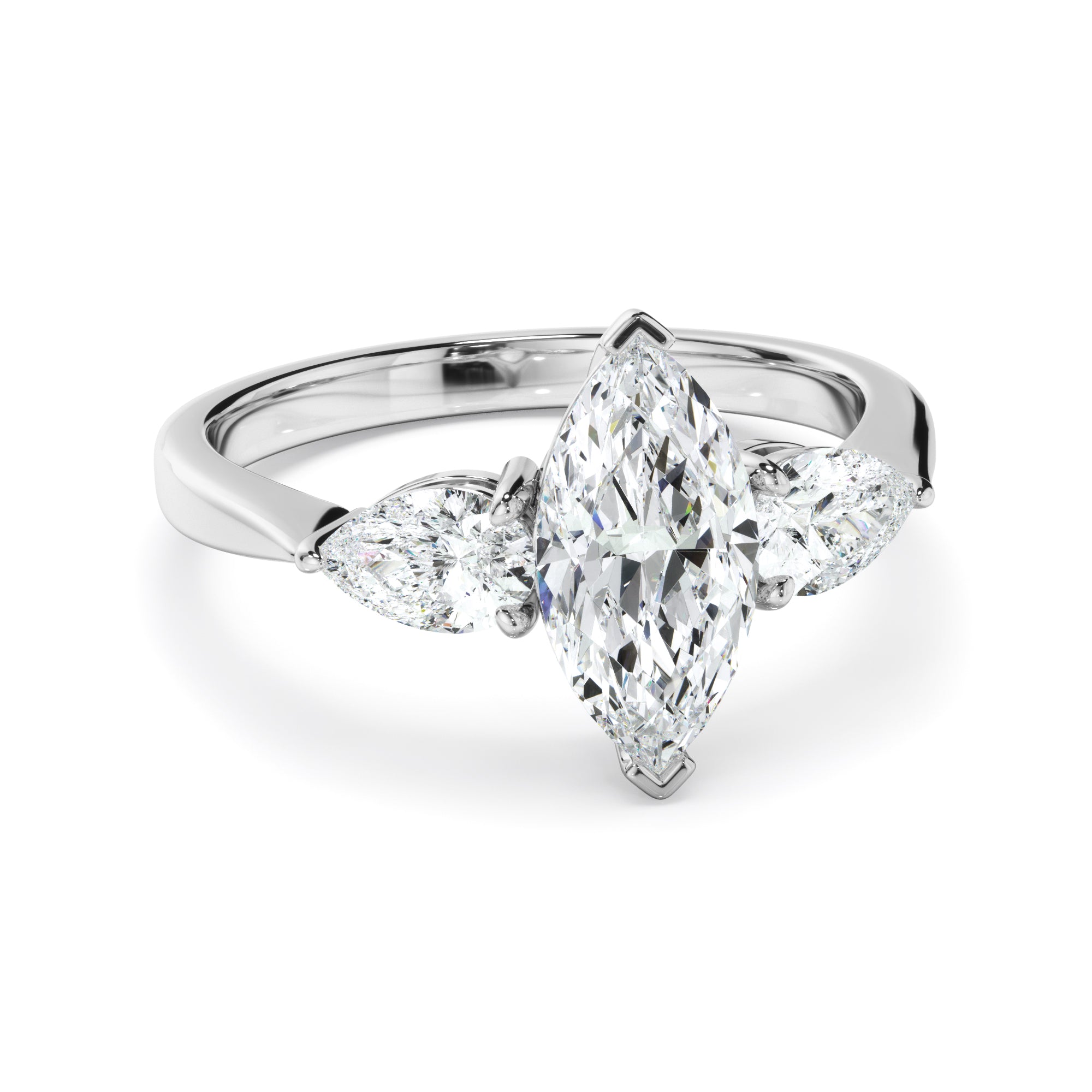 Elara - Marquise Cut Diamond Engagement Ring With Pear Cut Diamond Sides