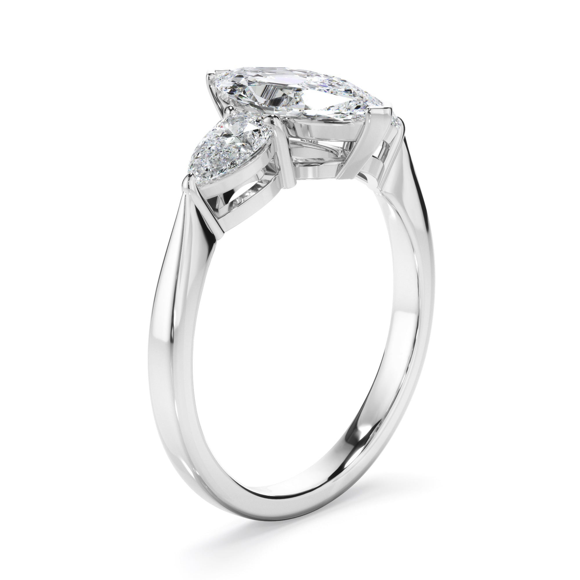 Elara - Marquise Cut Diamond Engagement Ring With Pear Cut Diamond Sides