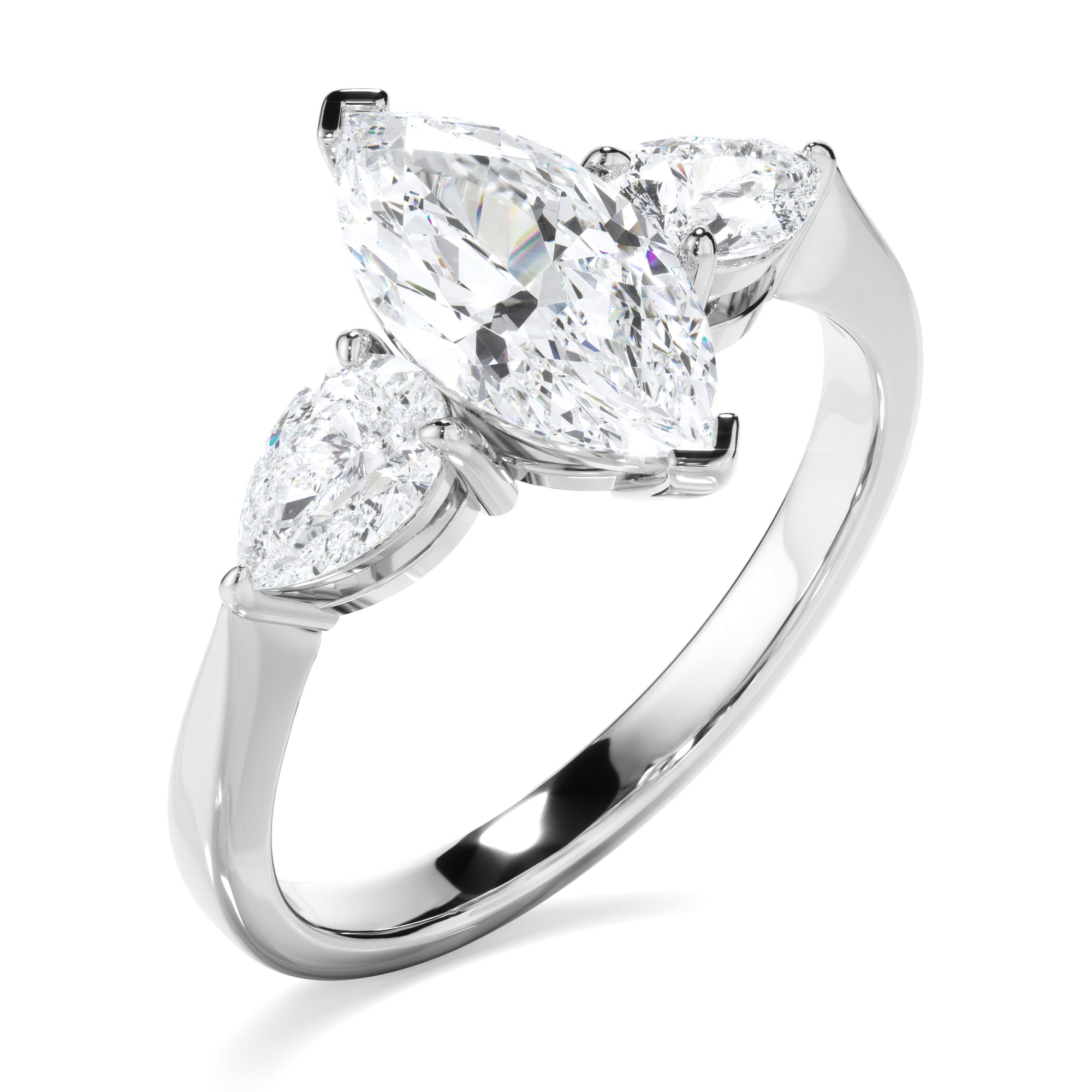 Elara - Marquise Cut Diamond Engagement Ring With Pear Cut Diamond Sides