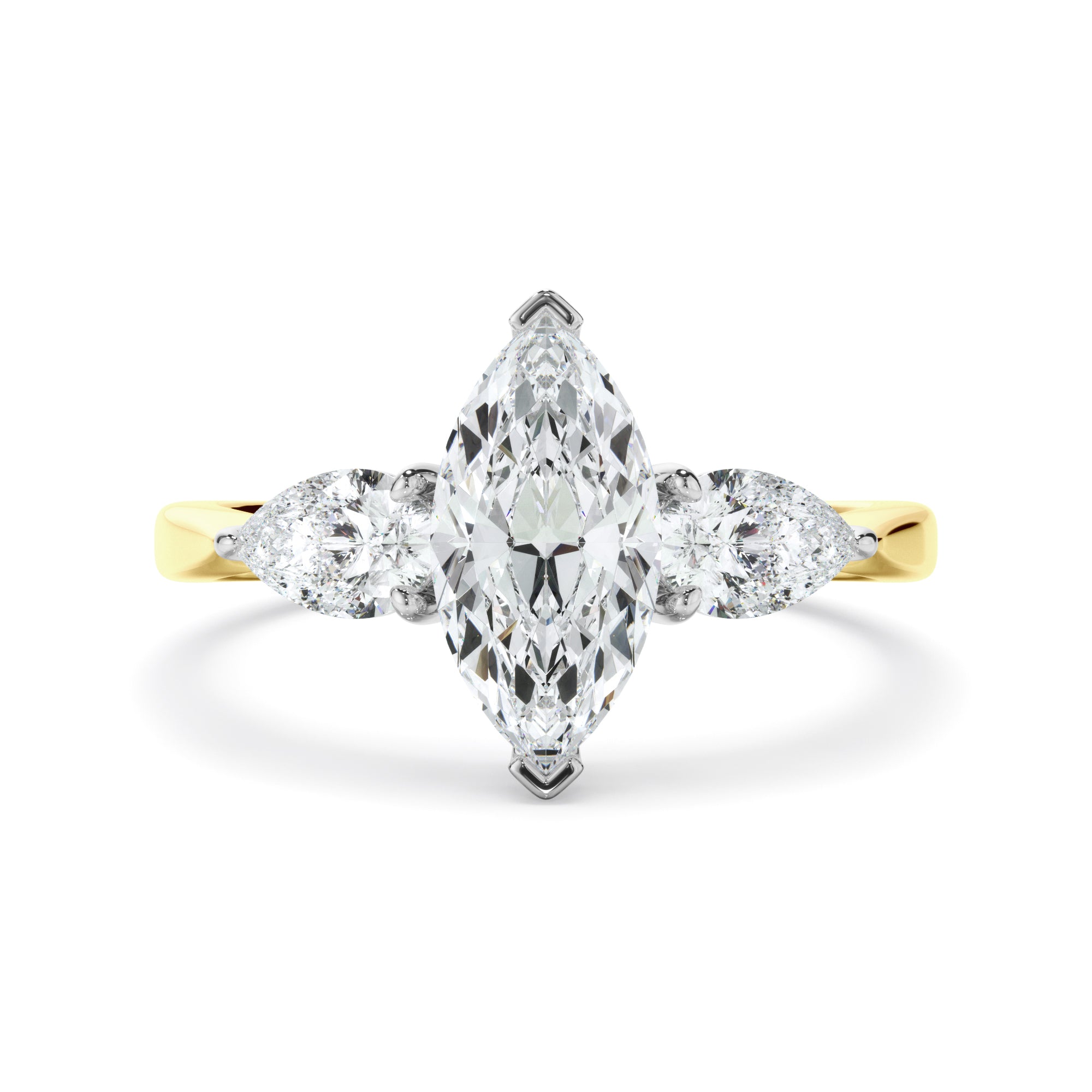 Elara - Marquise Cut Diamond Engagement Ring With Pear Cut Diamond Sides