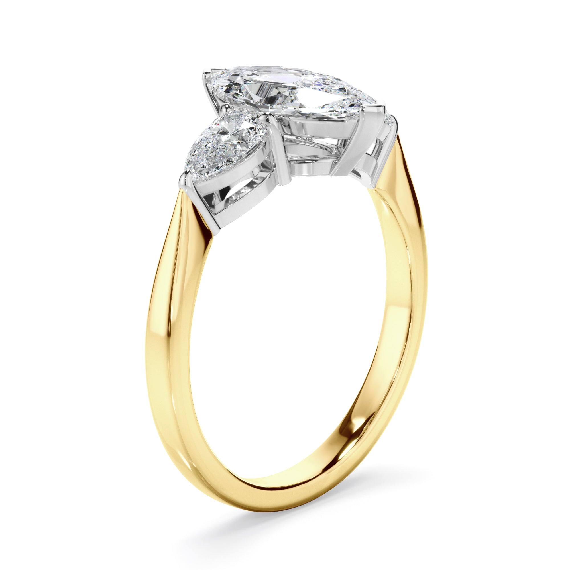 Elara - Marquise Cut Diamond Engagement Ring With Pear Cut Diamond Sides