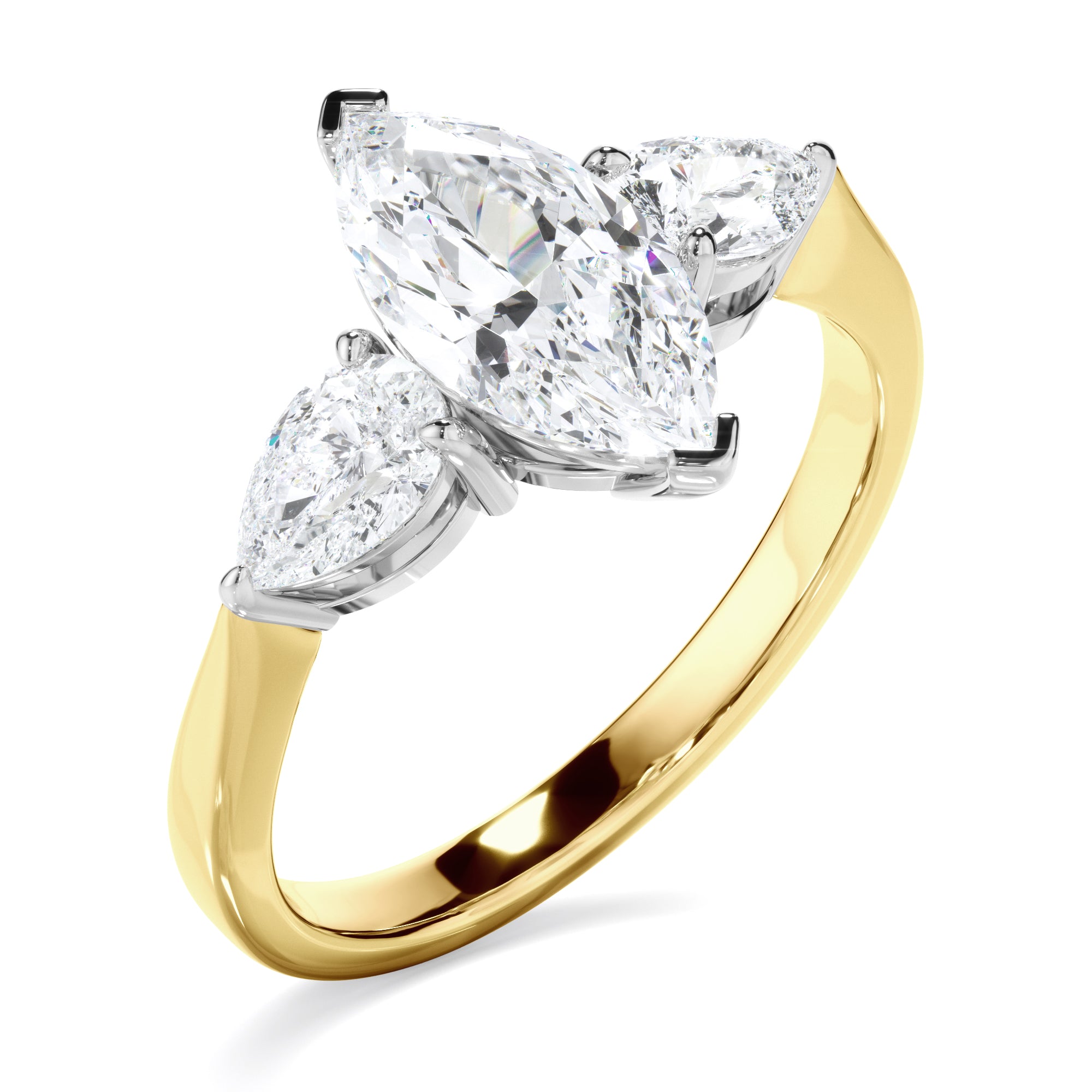 Elara - Marquise Cut Diamond Engagement Ring With Pear Cut Diamond Sides
