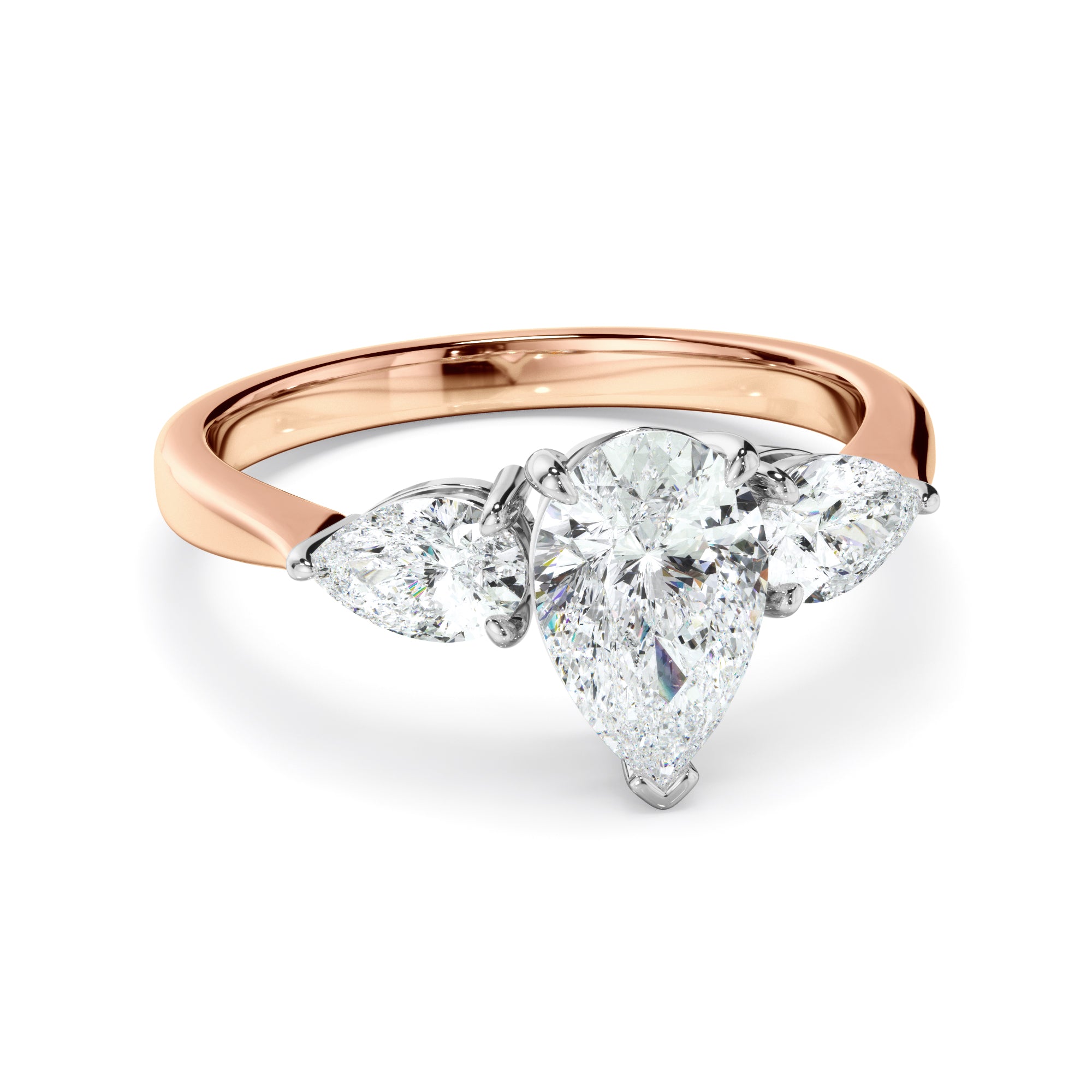 Viviana - Pear Cut Diamond Engagement Ring With Pear Cut Diamond Sides