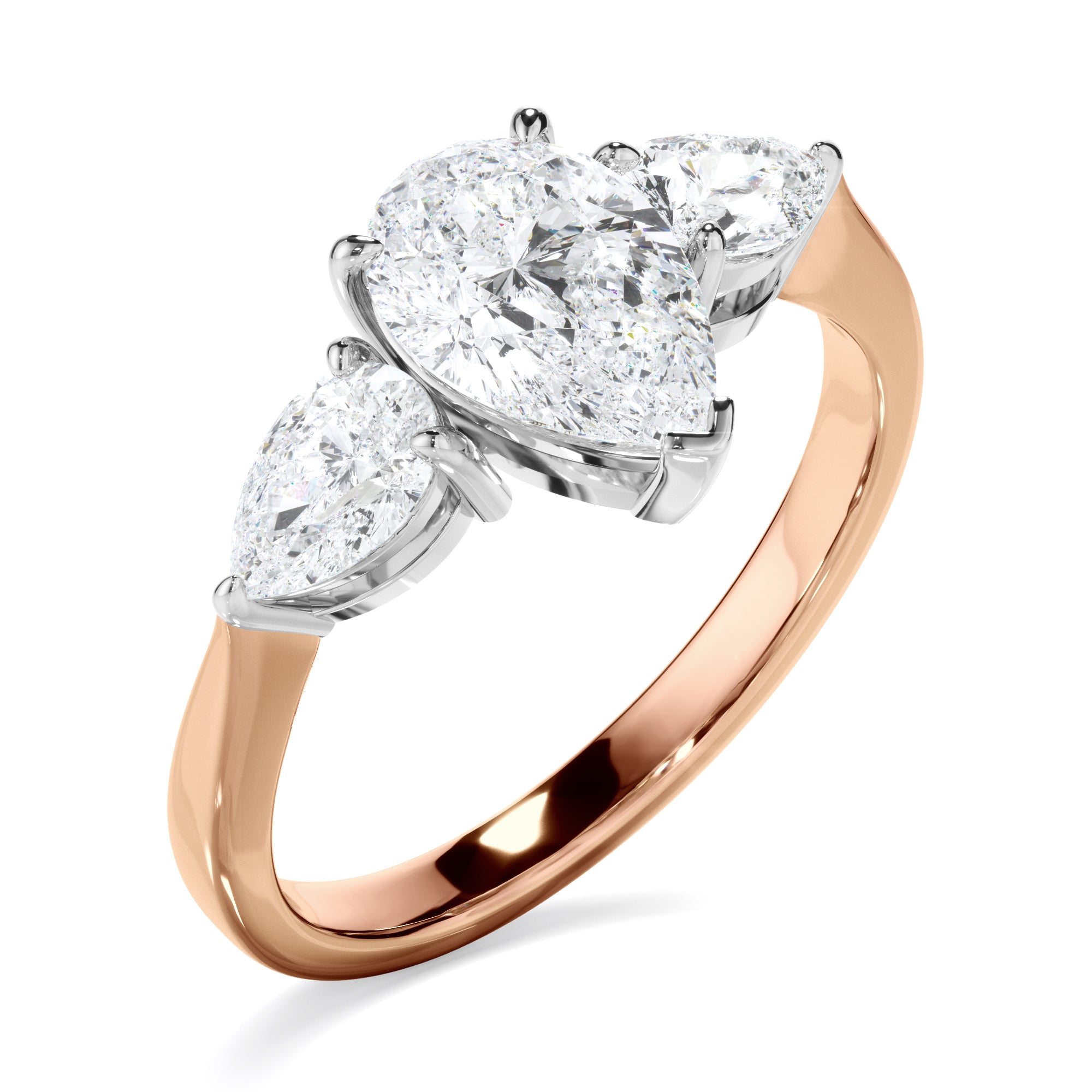 Viviana - Pear Cut Diamond Engagement Ring With Pear Cut Diamond Sides
