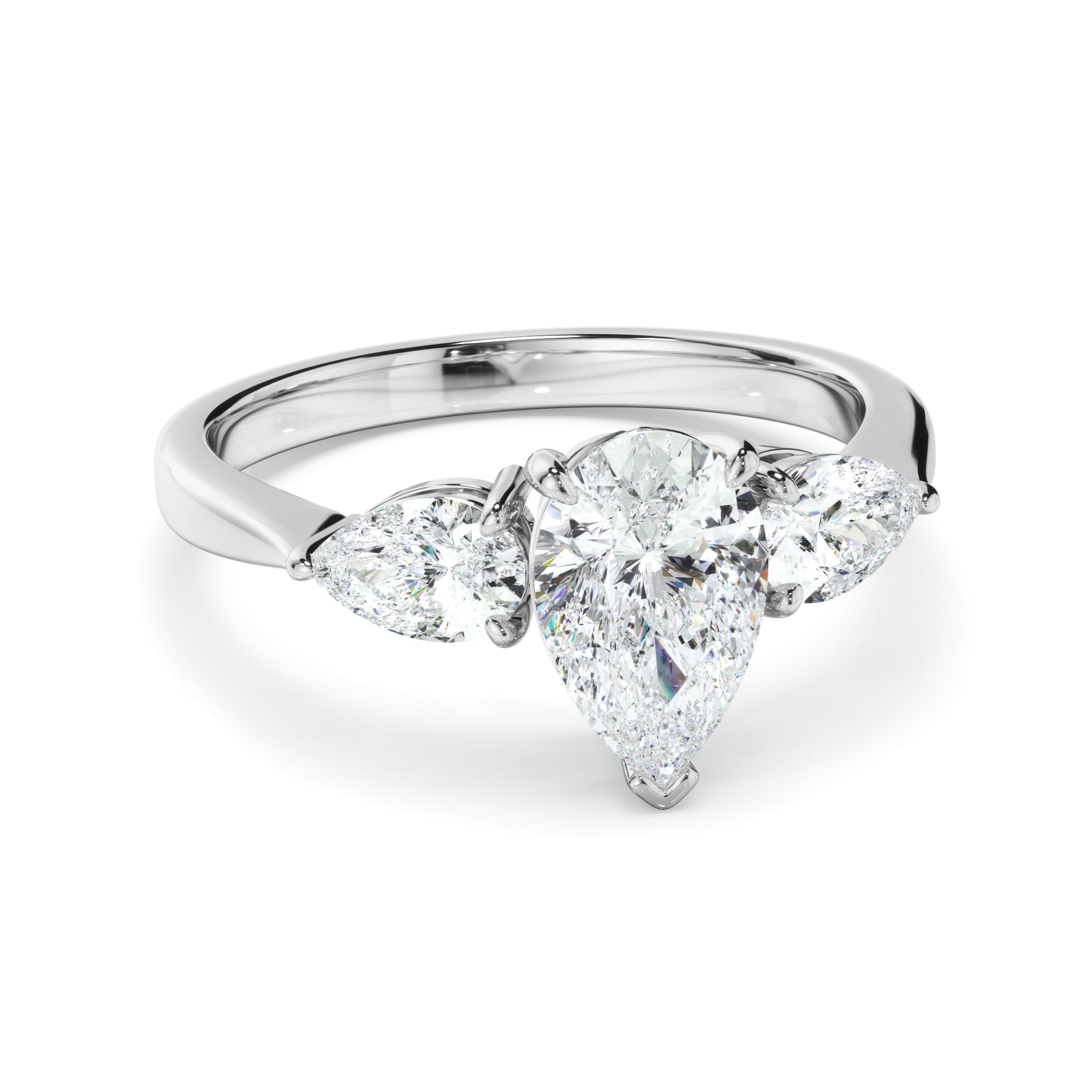 Viviana - Pear Cut Diamond Engagement Ring With Pear Cut Diamond Sides