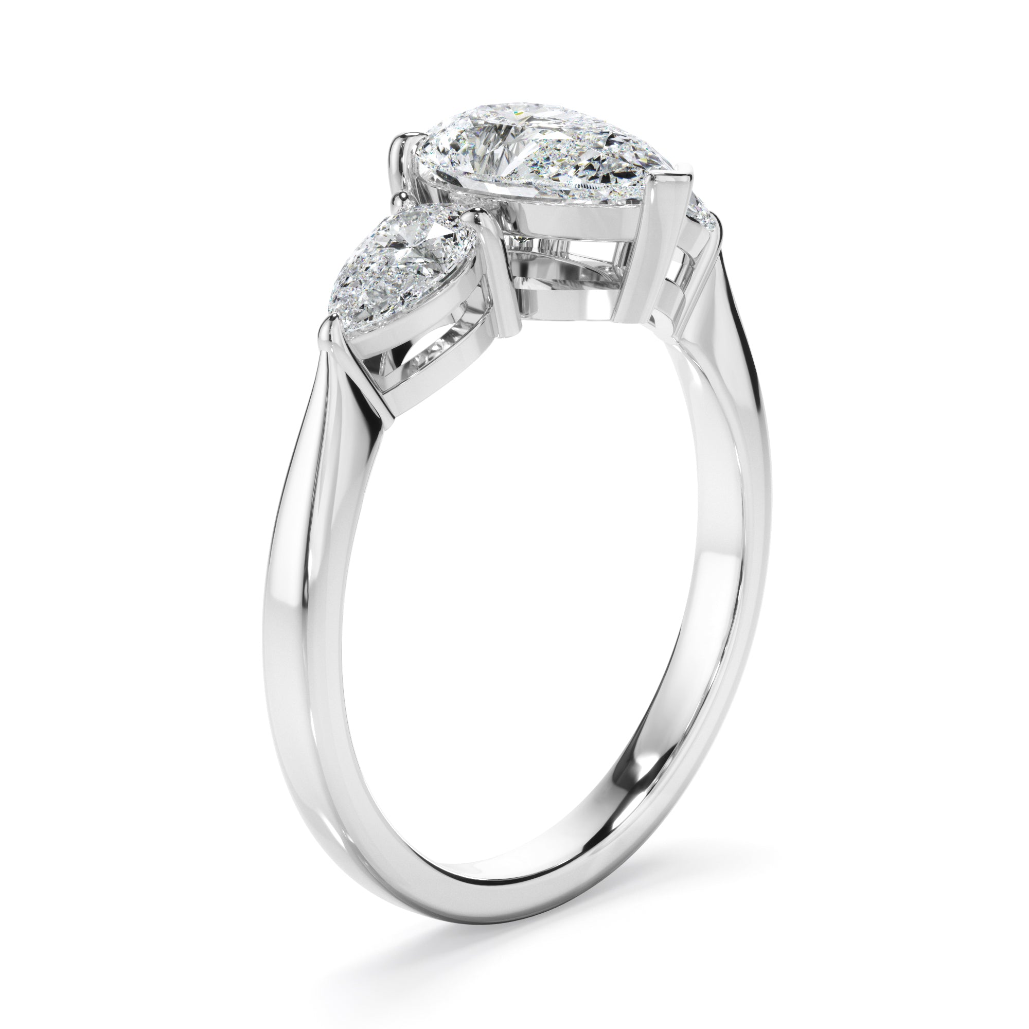 Viviana - Pear Cut Diamond Engagement Ring With Pear Cut Diamond Sides
