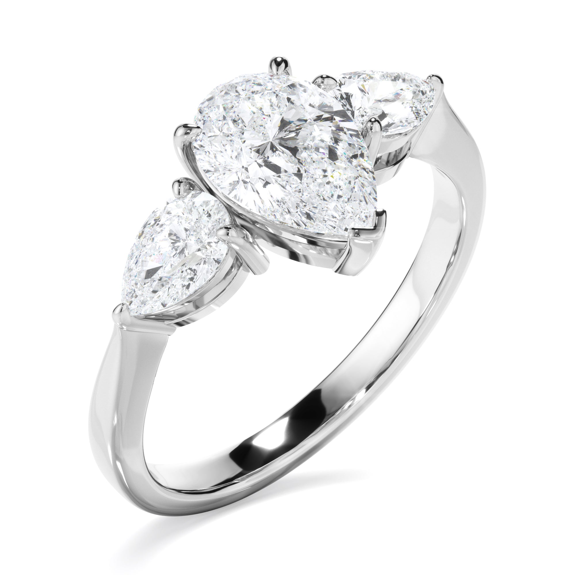 Viviana - Pear Cut Diamond Engagement Ring With Pear Cut Diamond Sides