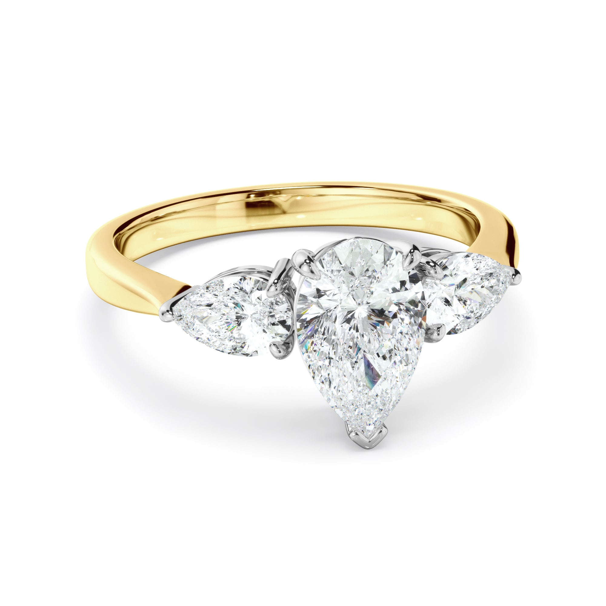 Viviana - Pear Cut Diamond Engagement Ring With Pear Cut Diamond Sides