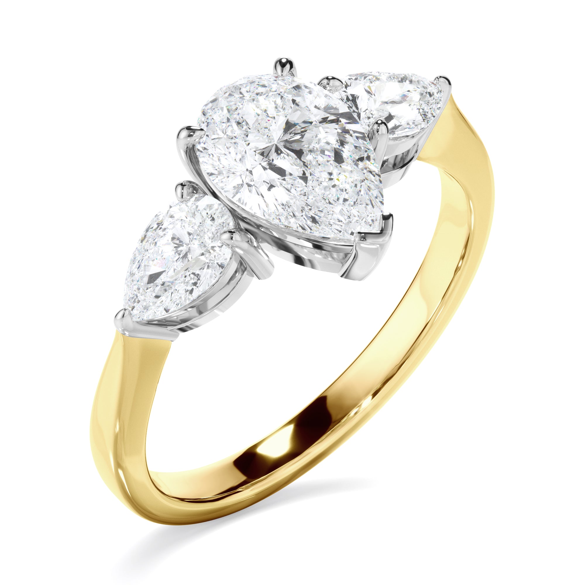 Viviana - Pear Cut Diamond Engagement Ring With Pear Cut Diamond Sides