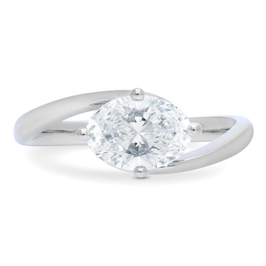 East West 1.5ct Oval Lab Diamond Engagement Ring Platinum