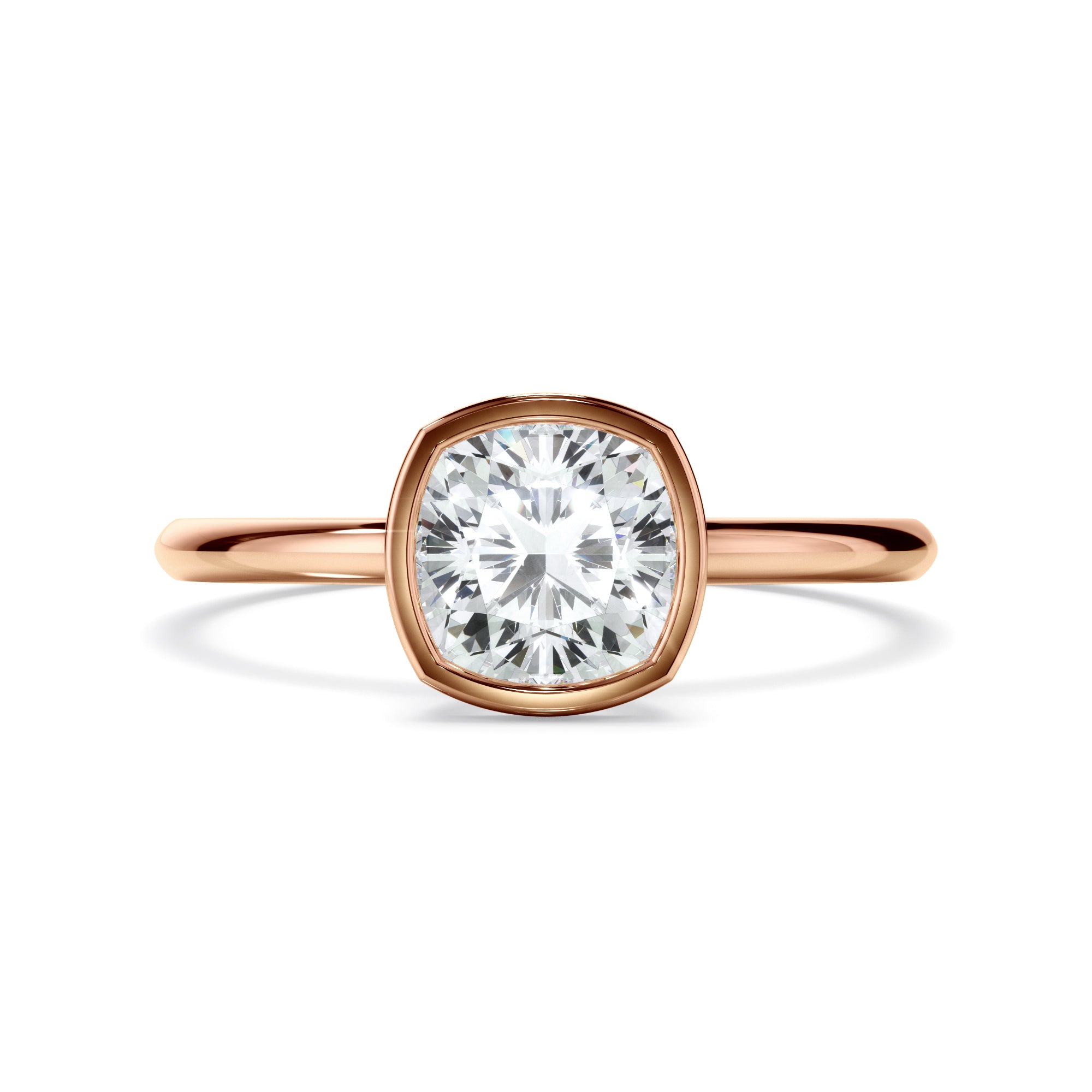 Clementina - Cushion Cut Diamond Solitaire Bezel Set Engagement Ring