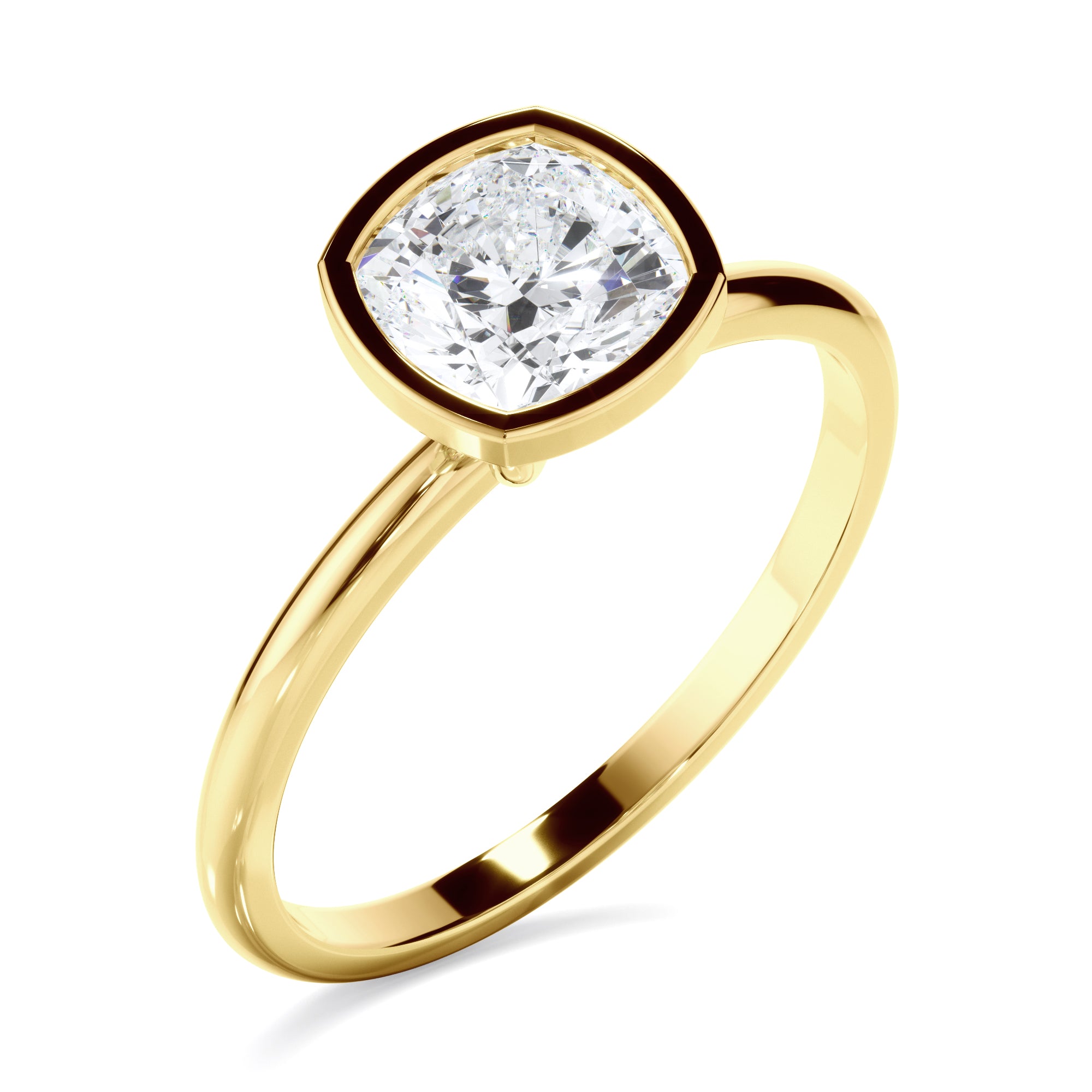 Clementina - Cushion Cut Diamond Solitaire Bezel Set Engagement Ring