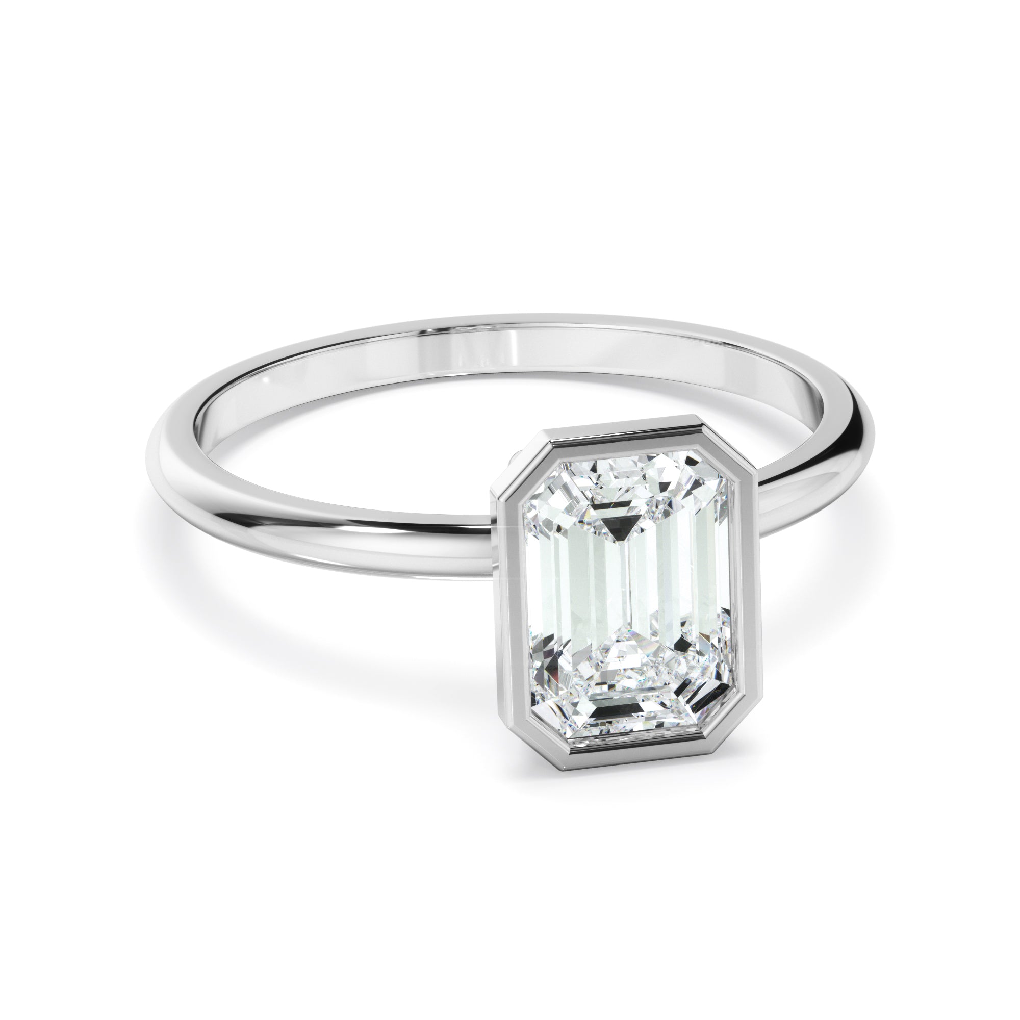 Violet - Emerald Cut Diamond Solitaire Bezel Set Engagement Ring
