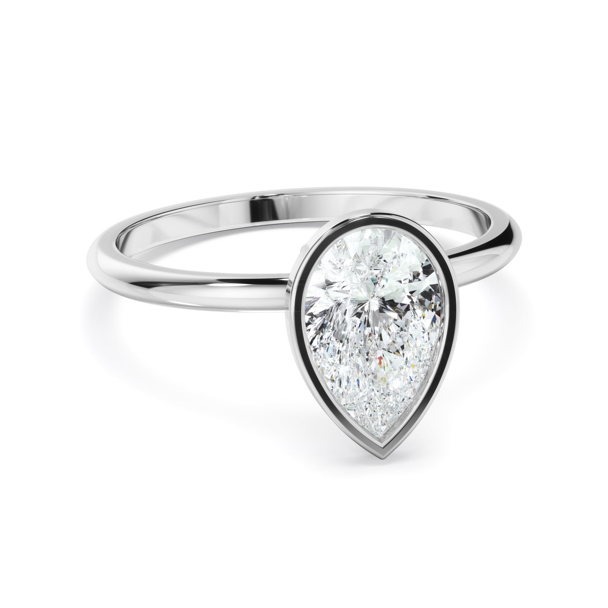 Renata - Pear Cut Diamond Solitaire Bezel Set Engagement Ring