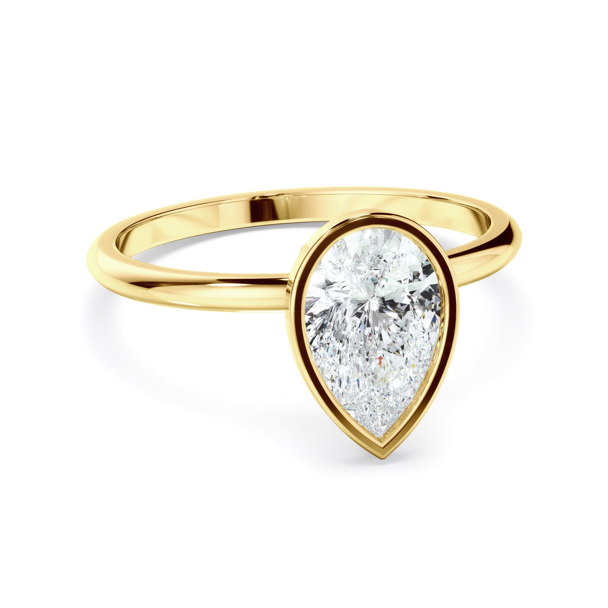 Renata - Pear Cut Diamond Solitaire Bezel Set Engagement Ring